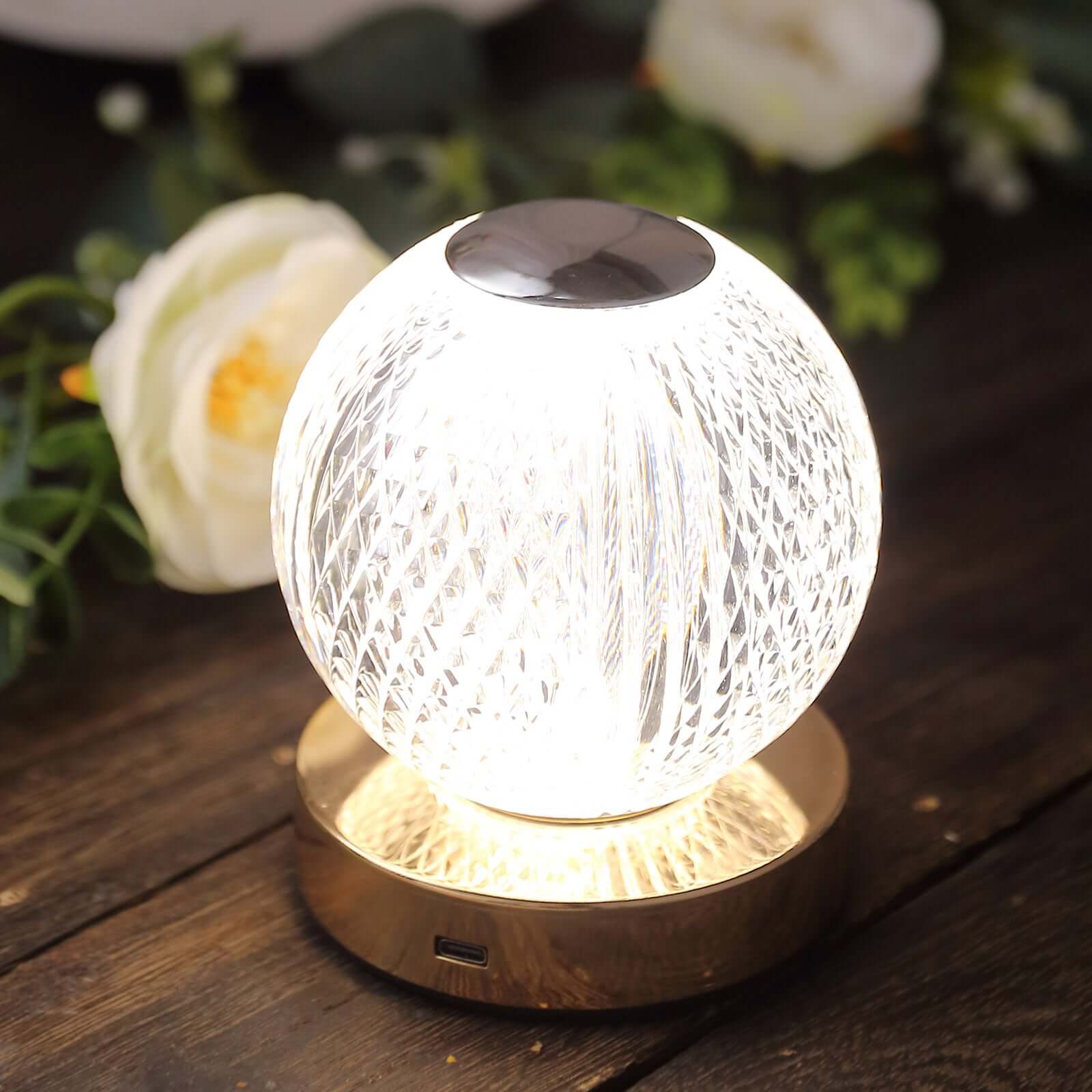 Acrylic LED Table Lamp Diamond Cut Ball Design Rechargeable - Dimmable Touch Control Decorative Night Light 5