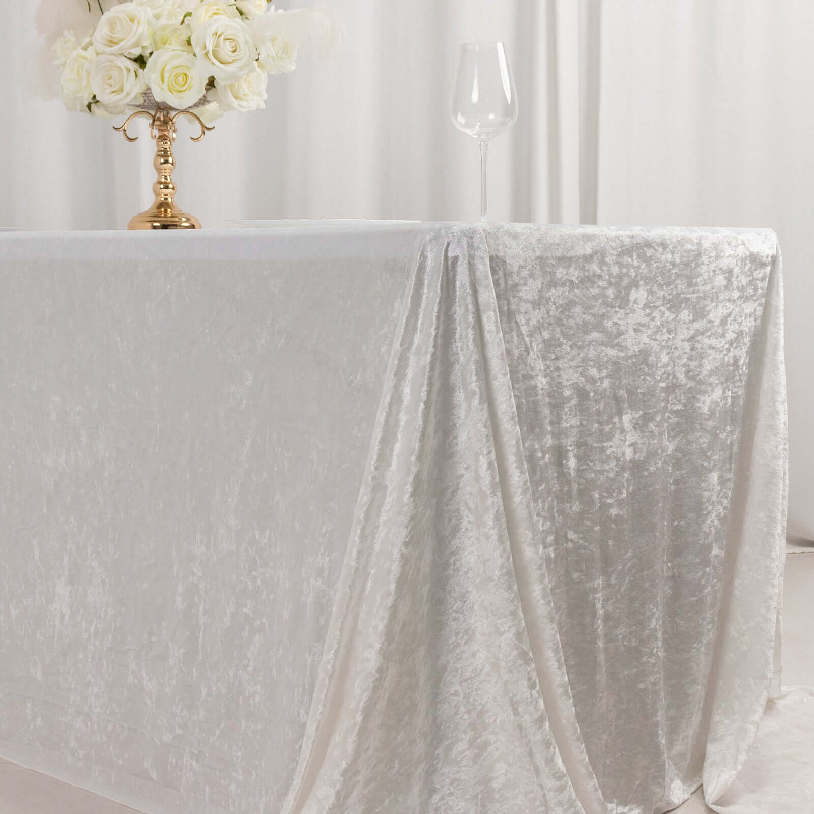 Premium Crushed Velvet 90x132 Rectangle Tablecloth White - Reusable Soft & Graceful Seamless Table Cover