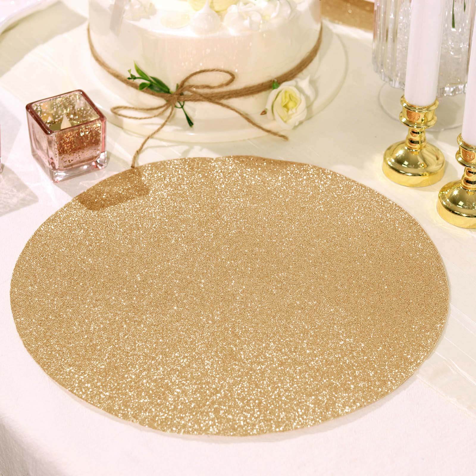 6-Pack Placemats Glitter Design Champagne Sparkle Round - Non-Slip Decorative Dining Table Mats 13