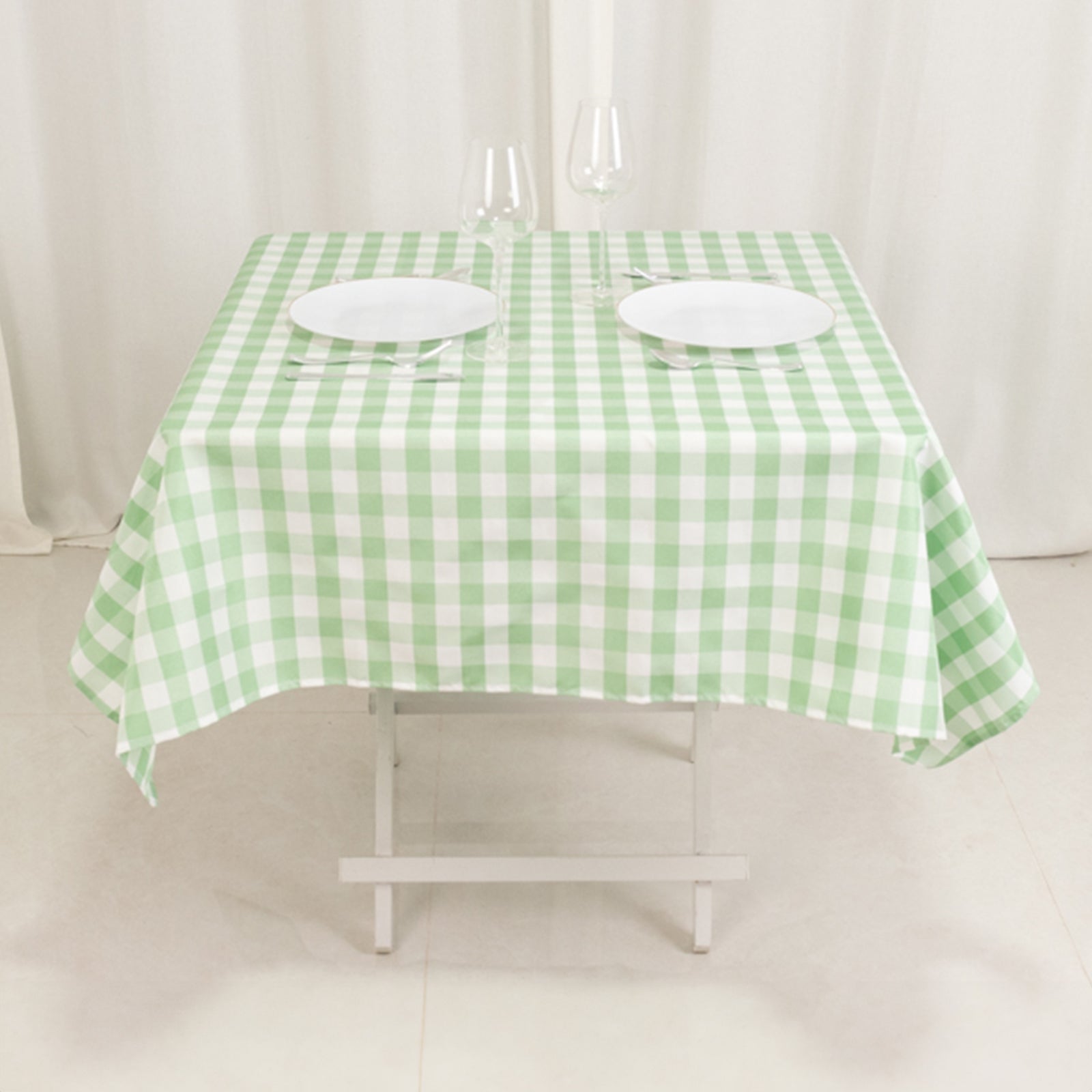 Polyester 54x54 Square Tablecloth White/Sage Green - Checkered Buffalo Plaid Design for Casual Table Settings