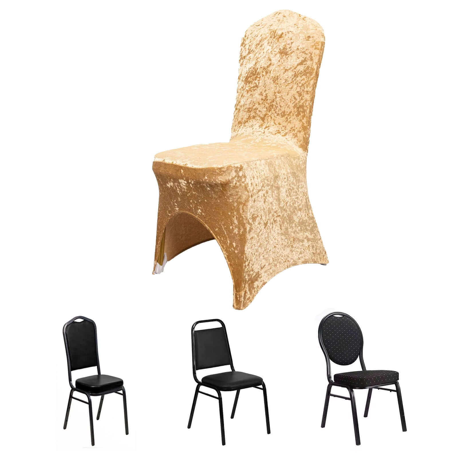 Crushed Velvet Spandex Banquet Chair Cover Fitted Slipcover Champagne - Stretch 190GSM Slipcover with Foot Pockets