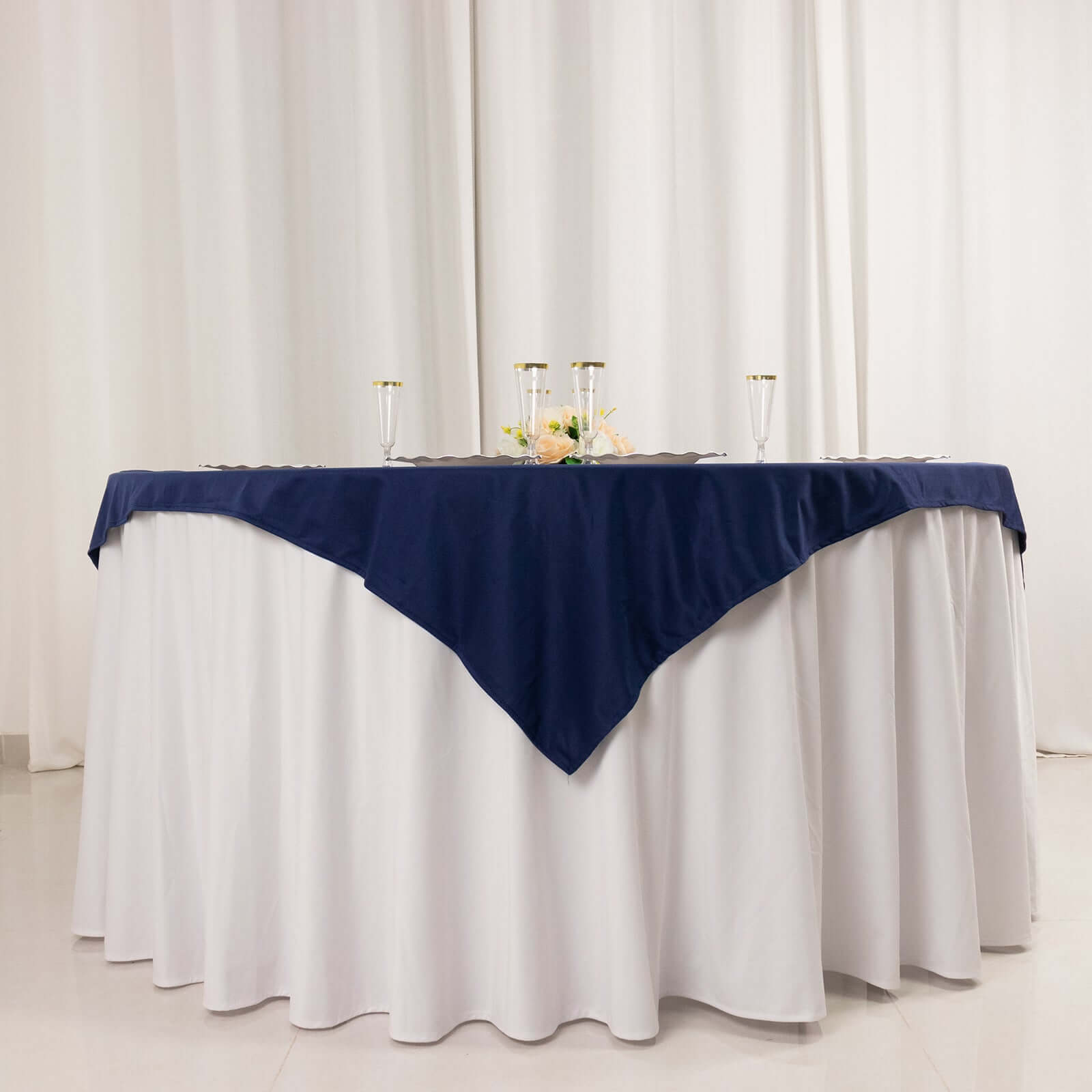 Premium Scuba 54x54 Table Overlay Square Tablecloth Navy Blue - Wrinkle Free & Stain Resistant Table Cover