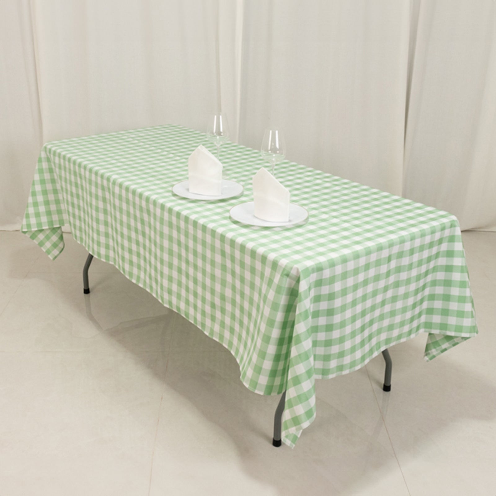 Polyester 60x102 Rectangle Tablecloth White/Sage Green - Checkered Buffalo Plaid Table Cover