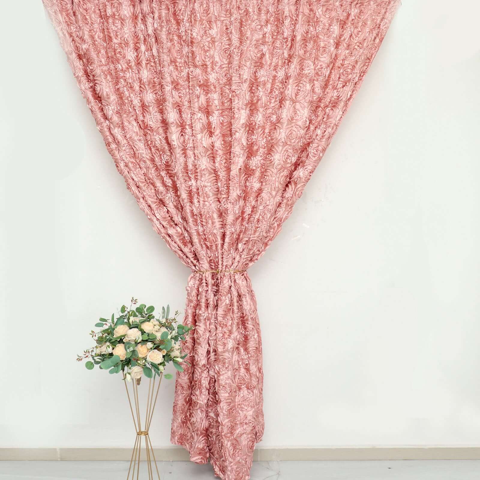 8ftx8ft Dusty Rose Satin Rosette Event Curtain Drapes, Backdrop Event Panel