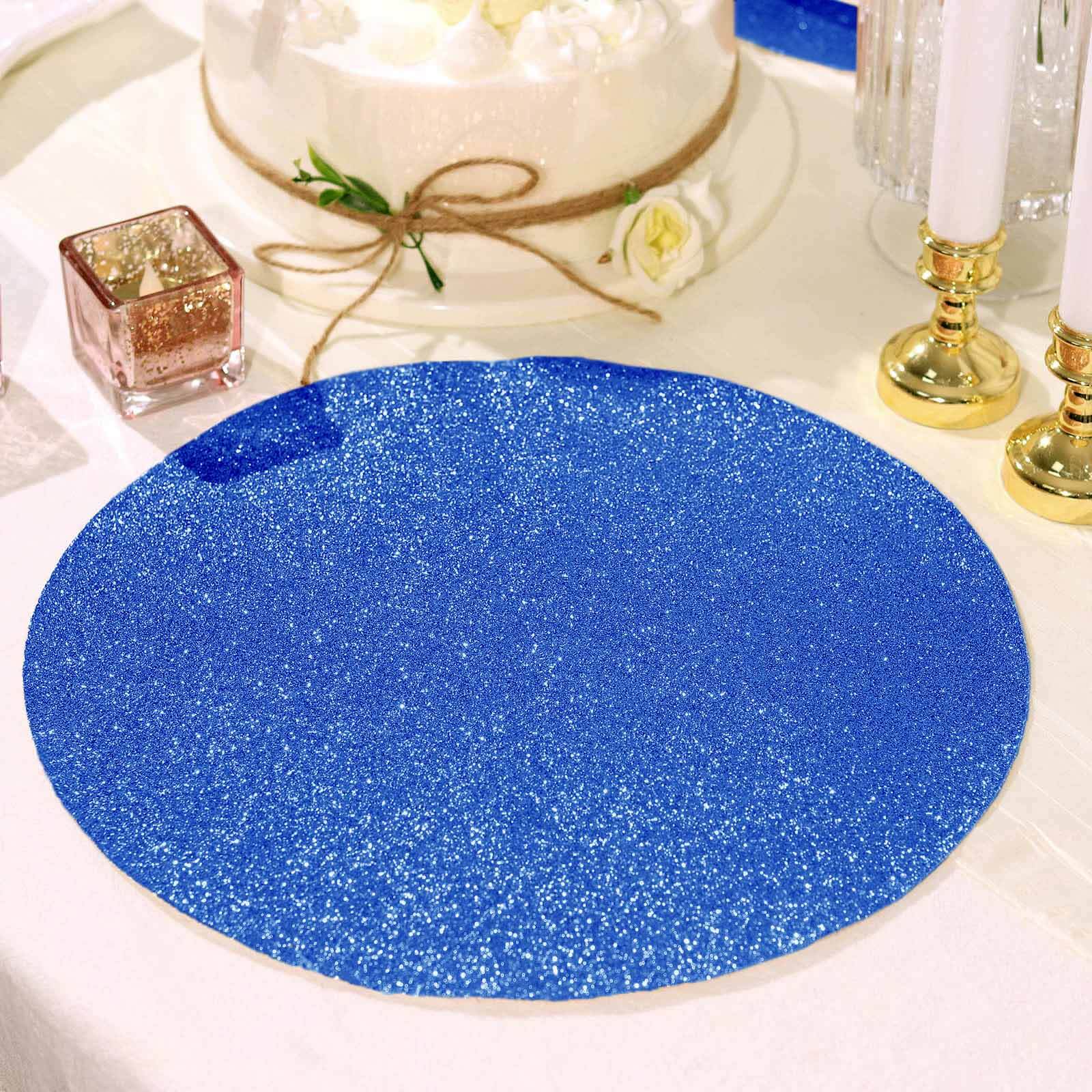 6-Pack Placemats Glitter Design Royal Blue Sparkle Round - Non-Slip Decorative Dining Table Mats 13