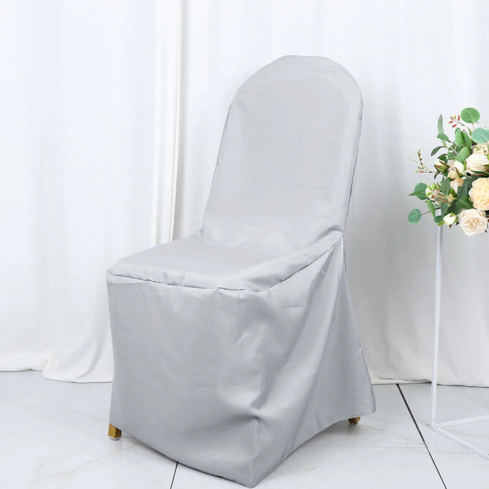 10 Pack Polyester Chair Cover for Banquet Chairs Silver - Stain-Resistant Reusable Slip-On Slipcover