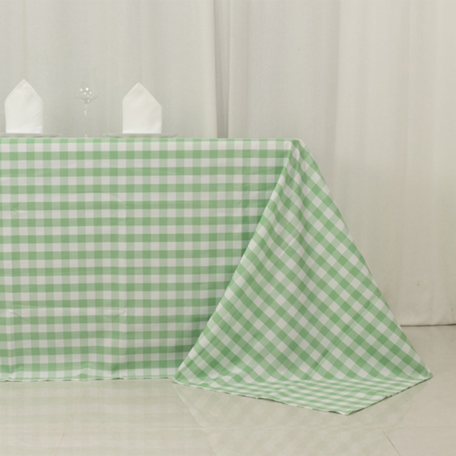 Polyester 90x156 Rectangle Tablecloth White/Sage Green - Seamless Checkered Buffalo Plaid Table Cover