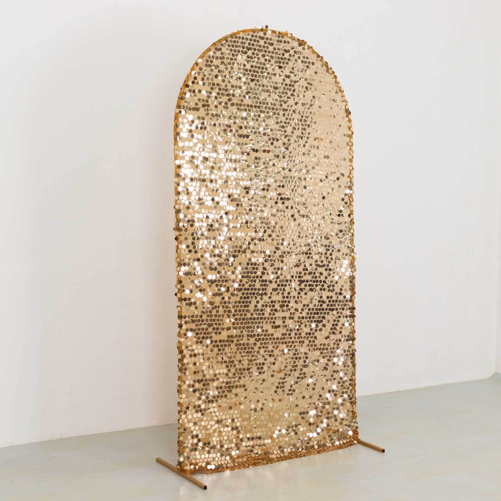 7ft Sparkly Gold Big Payette Sequin Fitted Wedding Arch Cover for Round Top Chiara Backdrop Stand