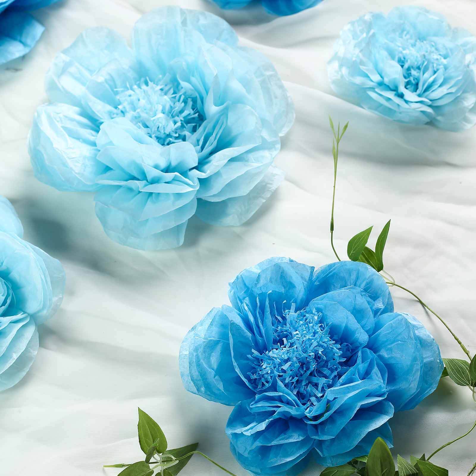 Set of 6 Periwinkle Turquoise Peony 3D Paper Flowers Wall Decor - 7,9,11