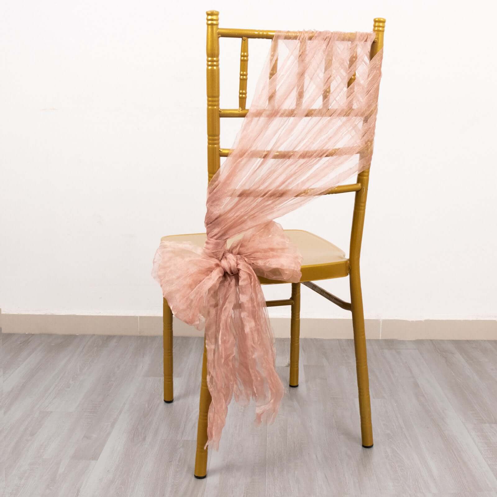 5 Pack Crinkled Organza Chair Sashes Dusty Rose with Shimmer Chiffon Layers - Stylish Sheer Decor