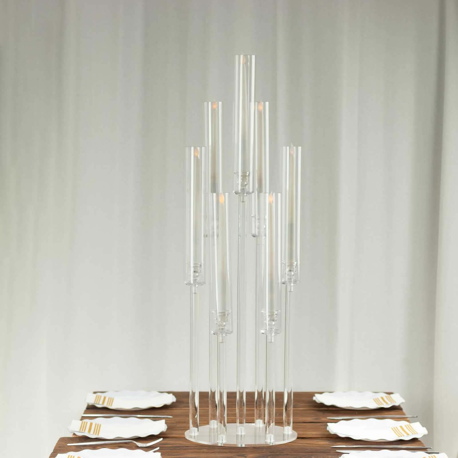 7-Arm Round Cluster Acrylic Candelabra Clear with Circular Base - Sleek Taper Candle Holder Table Centerpiece for Pillar Candles 33