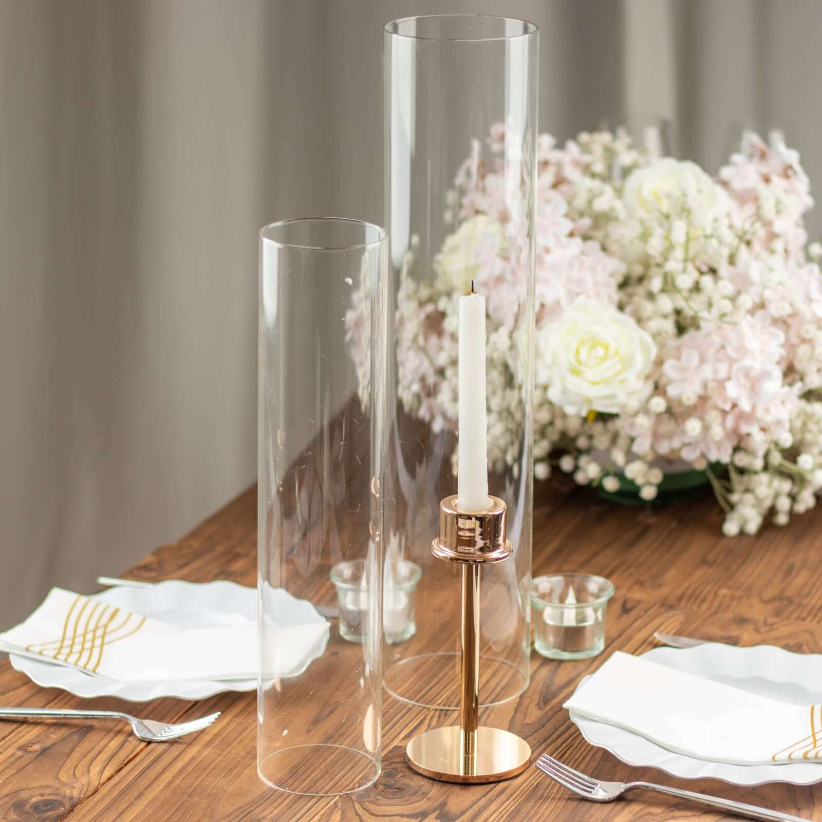 2-Pack Clear Glass Candelabra Shades Open End Hurricane Design - Stylish Table Centerpiece 14