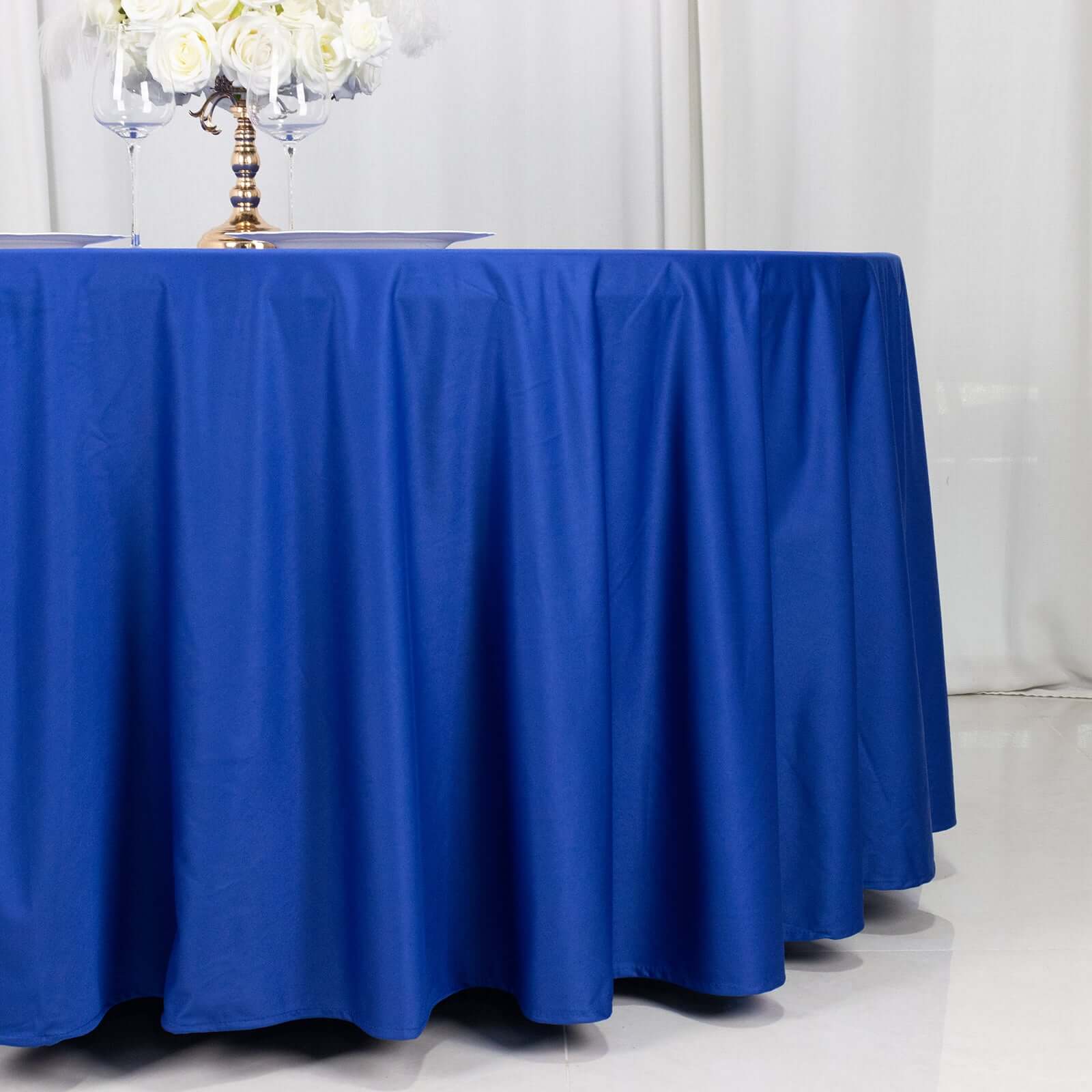 Premium Scuba Round 120 Tablecloth Royal Blue - Wrinkle Free & Stain Resistant Seamless Table Cover