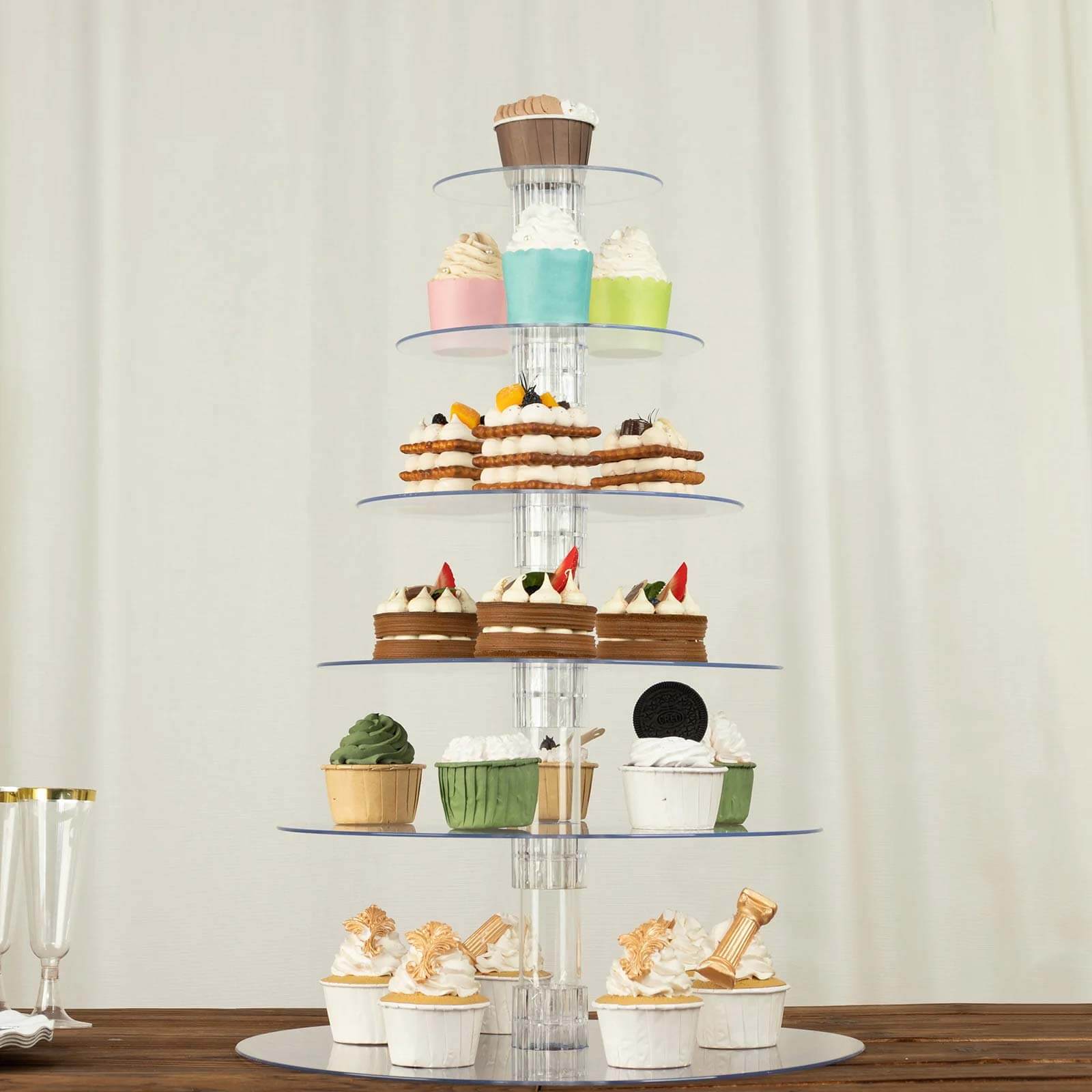 6-Tier Acrylic Round Cupcake Stand Clear - Heavy Duty Reusable Dessert Tower Holder Pastry Display with Film Sheets for Special Events & Catering Displays 22