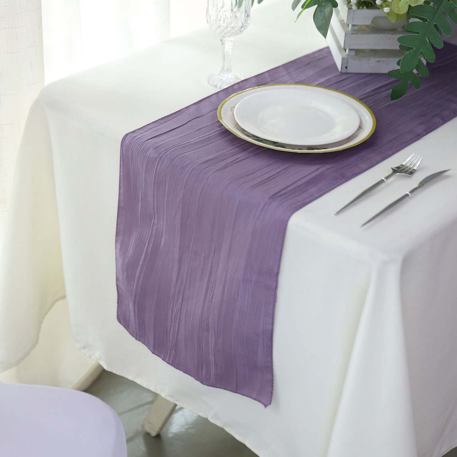 Taffeta 12x108 Table Runner Violet Amethyst - Accordion Crinkle Design