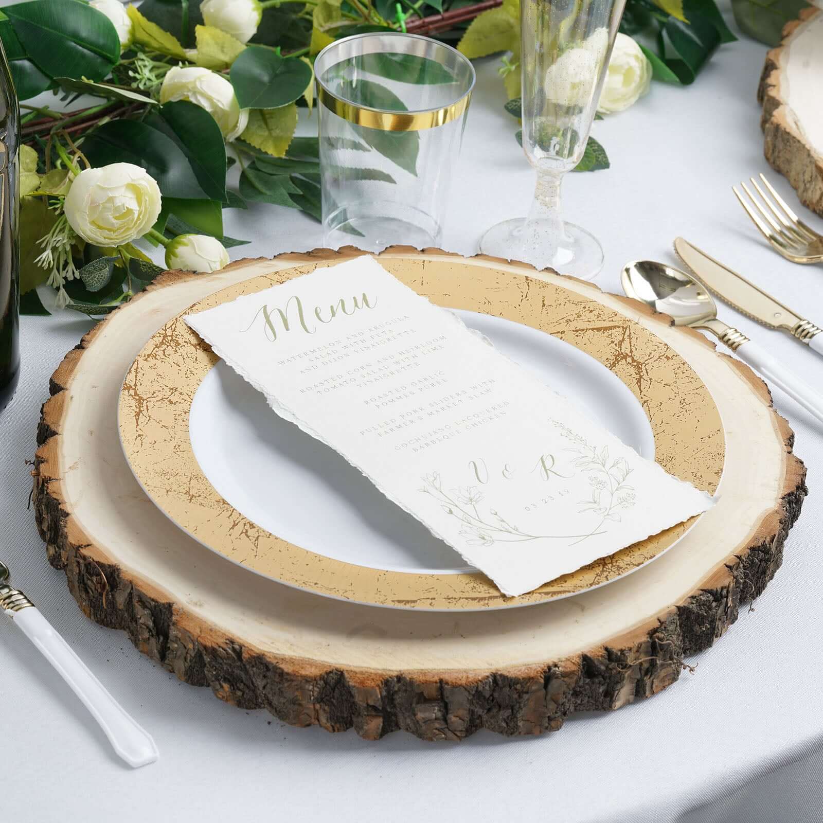 15 Dia Natural Wood Charger Plates With Bark Edge Wood Slice Chargers Rustic Wedding Table Settings