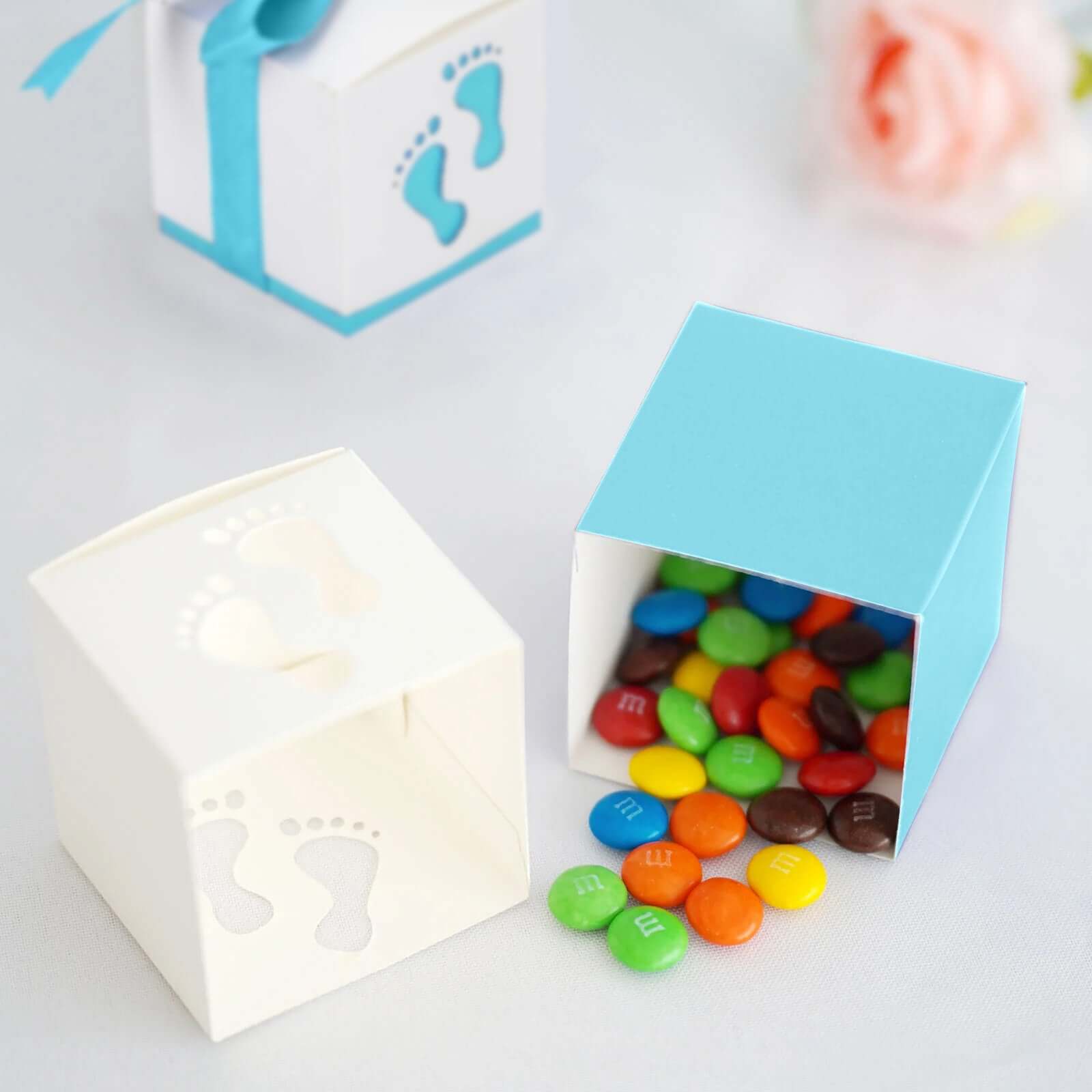 25 Pack 2 Light Blue Footprint Baby Shower Party Favor Candy Gift Boxes