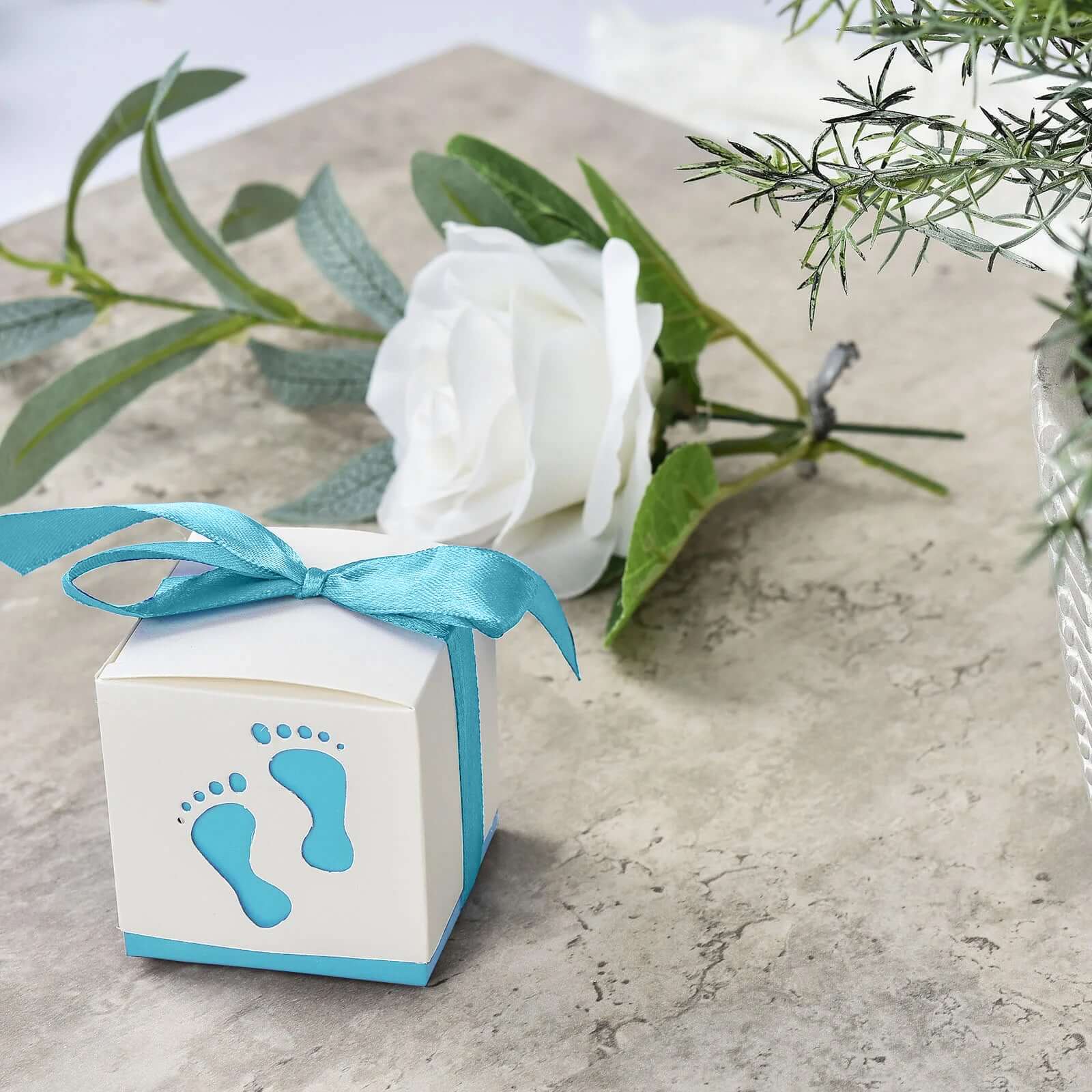 25 Pack 2 Light Blue Footprint Baby Shower Party Favor Candy Gift Boxes