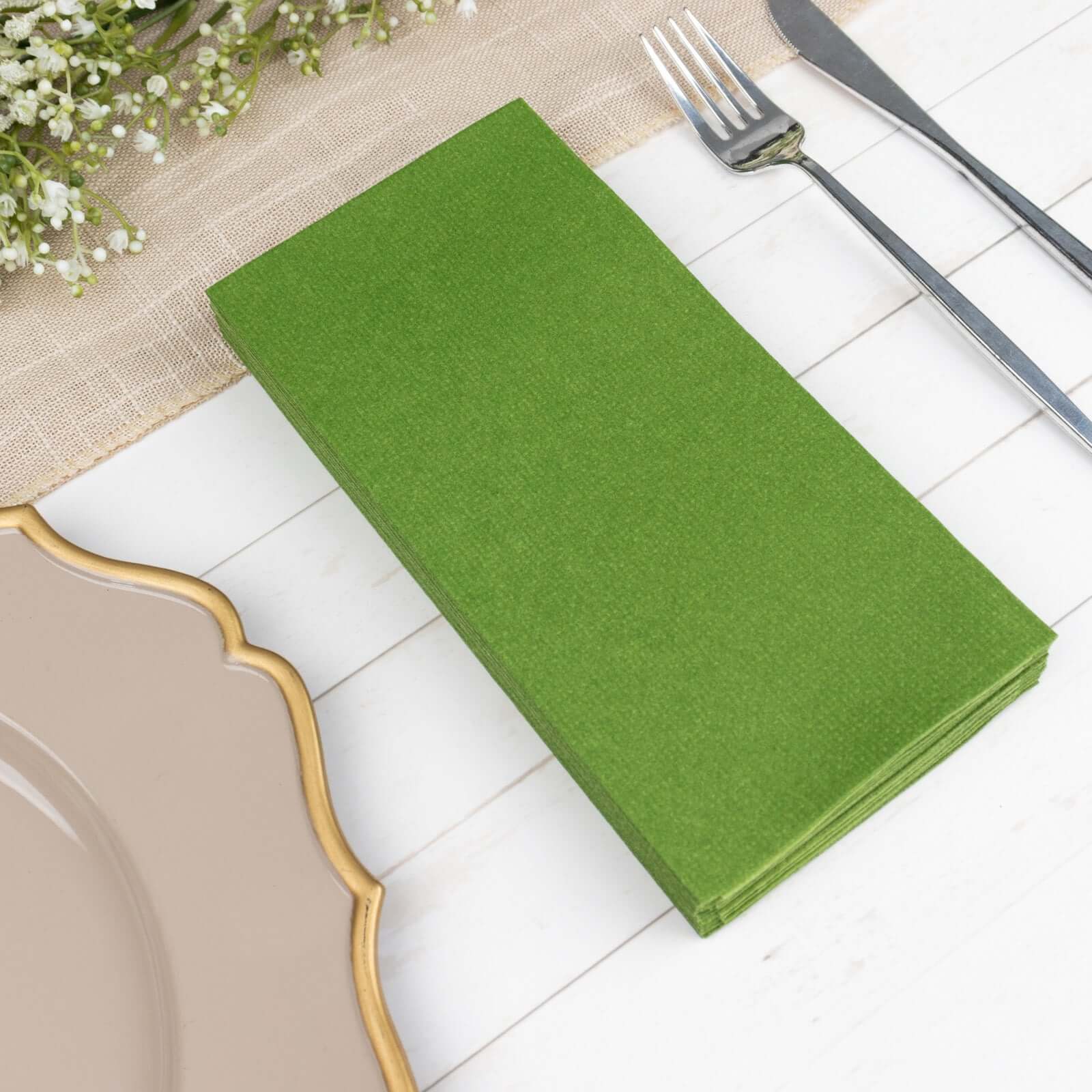 20-Pack Paper Linen-Like Napkins Olive Green - Disposable Hygienic Airlaid Guest Towels 8.5x4