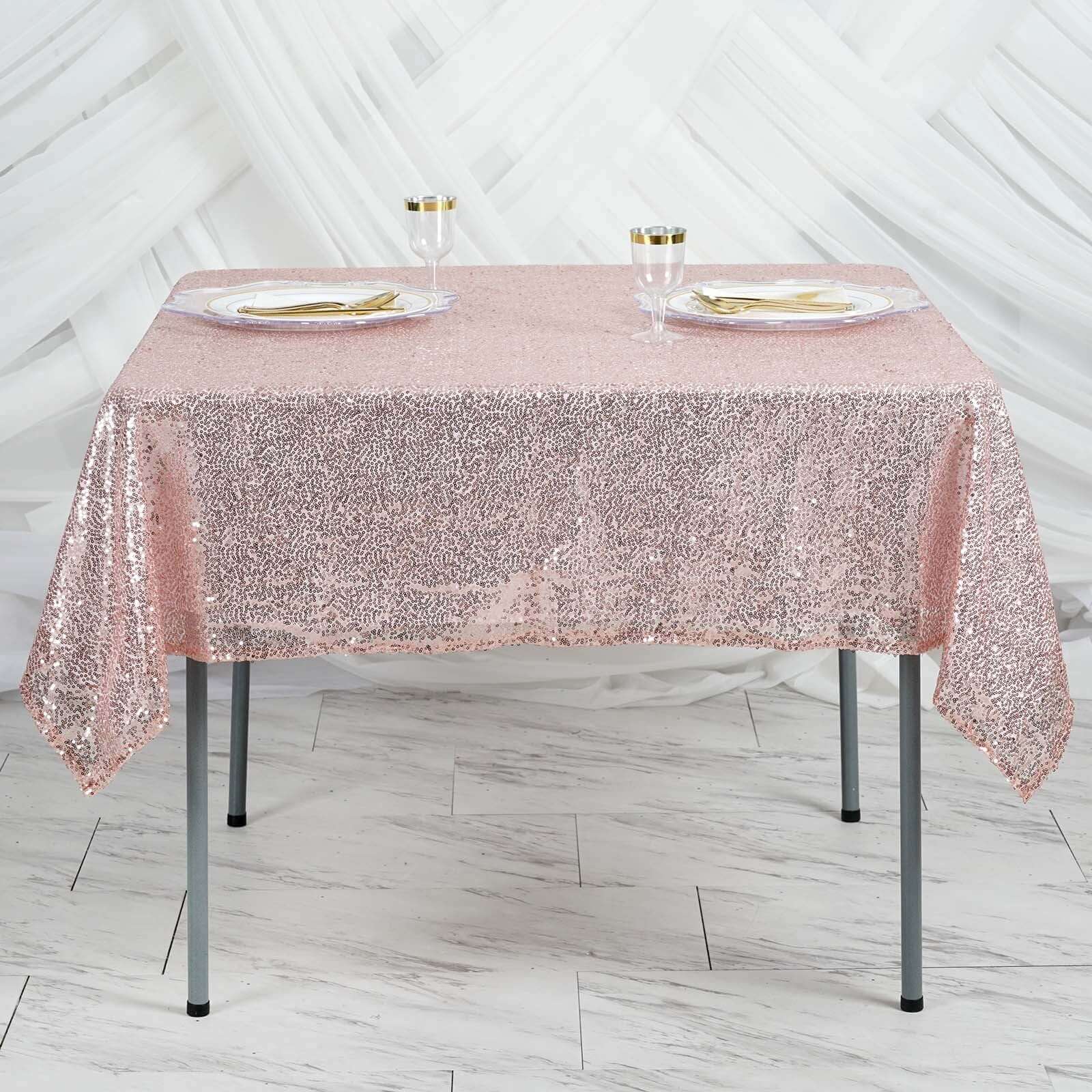 Sequin 60x60 Table Overlay Square Tablecloth Blush - Luxe Wedding Table Topper