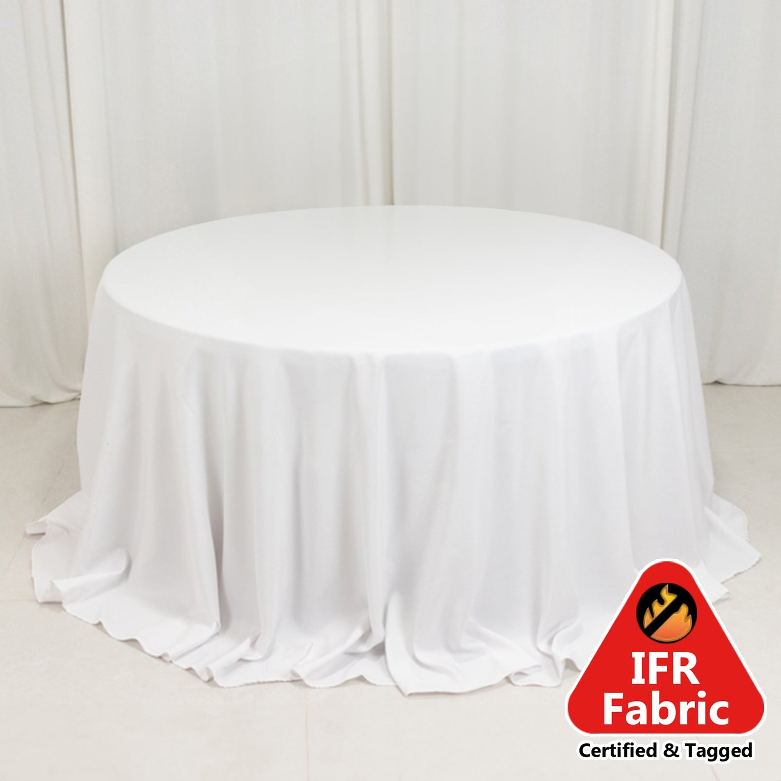 Fire Retardant Premium Polyester 132 Round Tablecloth White - Stylish High-Performance Table Cover for Large Gatherings