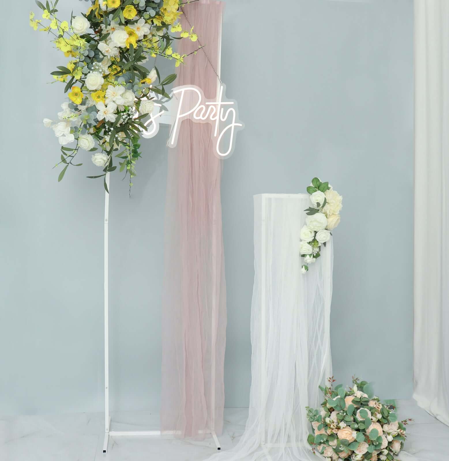 Set of 4 Wedding Arches Slim White Metal Rectangular Design Backdrop Stands - Floral Display Frames 3.6ft-6.5ft