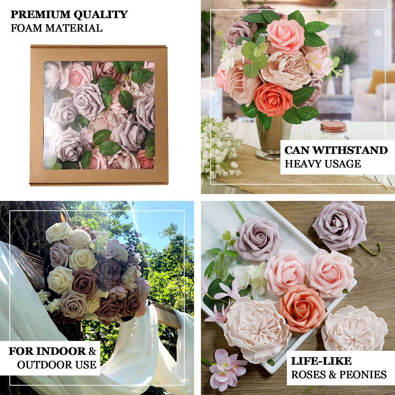 26 Pcs Foam Rose, Peony and Silk Hydrangea, Daisy Mix Flower Box Assorted Colors - Lush Artificial Floral Set for Custom Bouquets Event Styling & Holiday Crafts