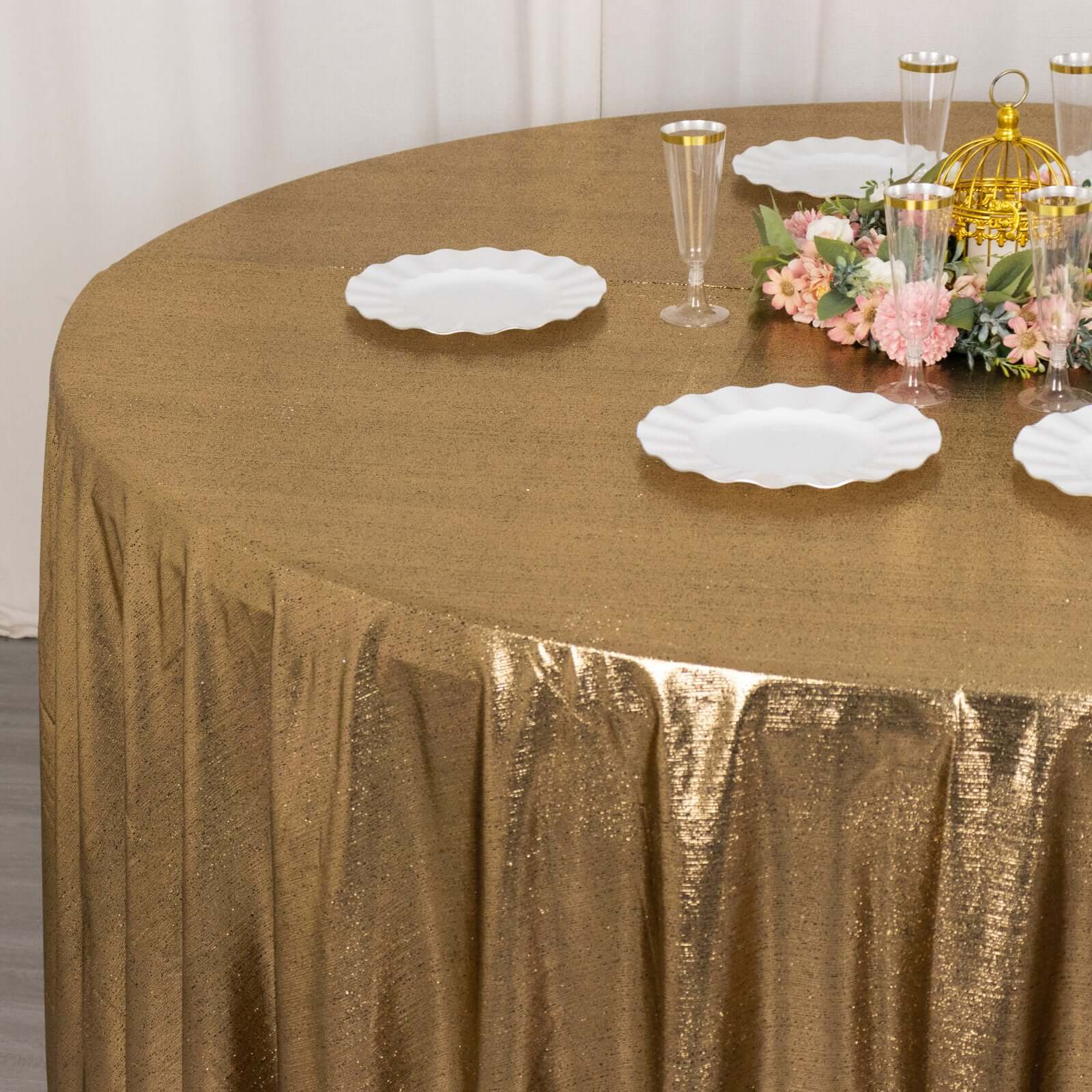 Sequin Dots Polyester Round 120 Tablecloth Antique Gold - Wrinkle Free & Sparkling Table Cover