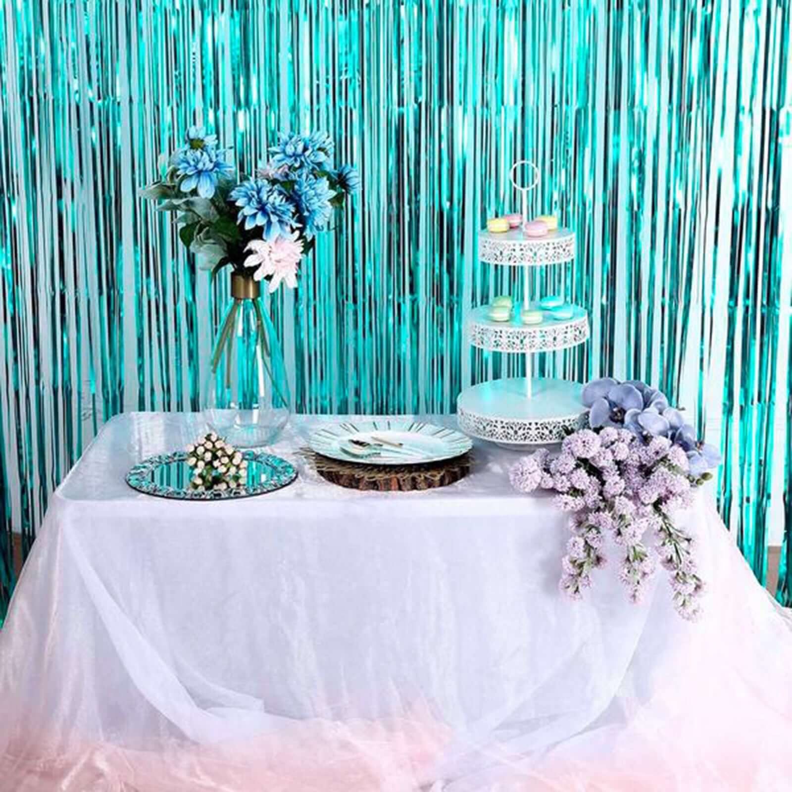 8ft Turquoise Metallic Tinsel Foil Fringe Doorway Curtain Party Backdrop