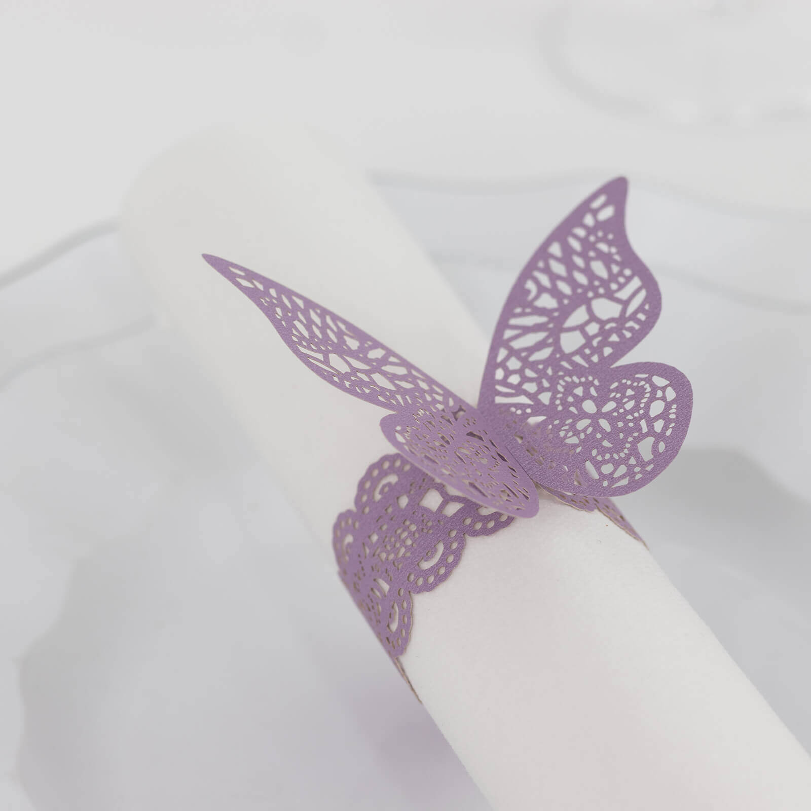 12-Pack Paper Napkin Rings Laser Cut Butterfly Lavender Shimmery - Decorative Serviette Holders