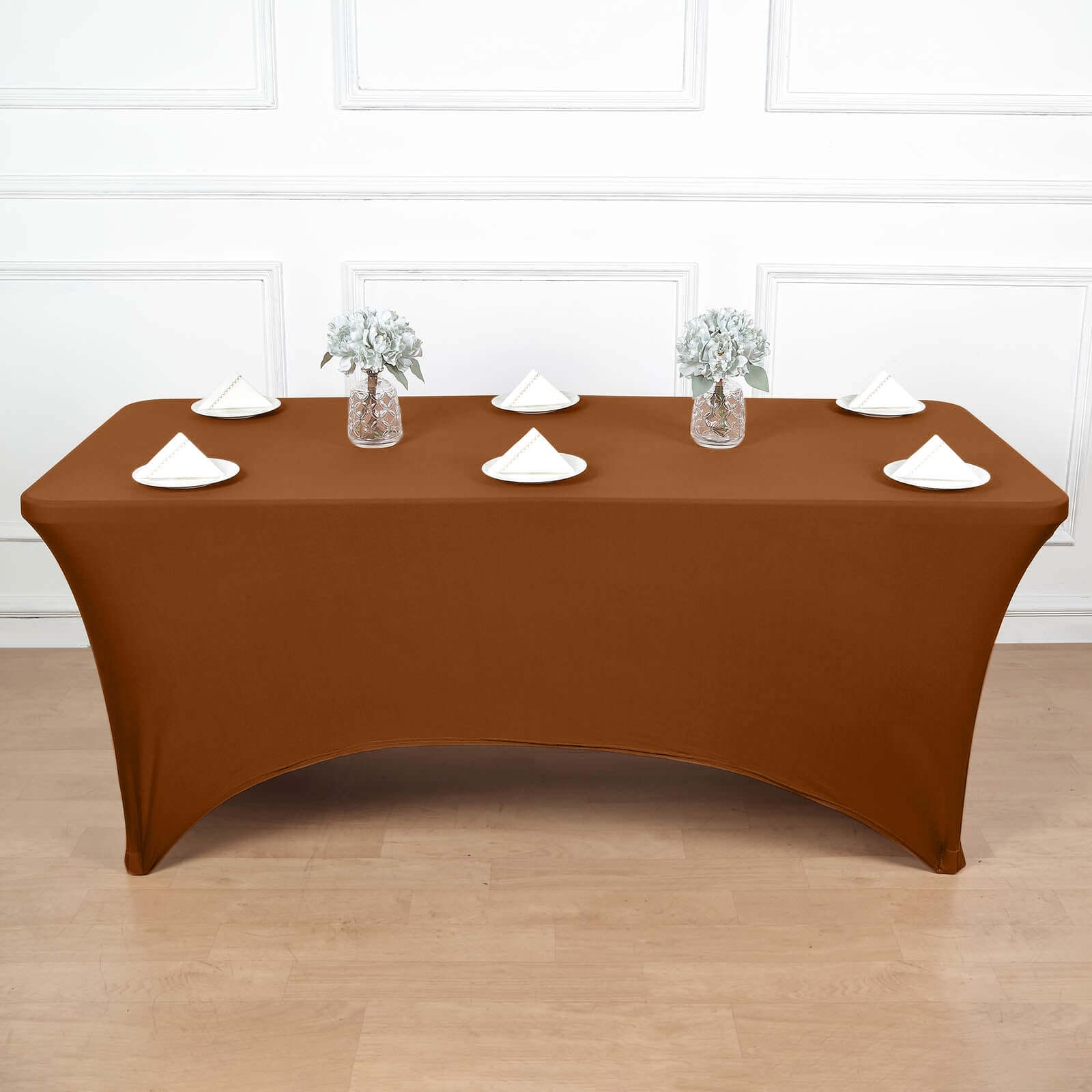 Stretch Spandex 6ft Rectangle Tablecloth Cinnamon Brown - Durable Form-Fitting Table Cover