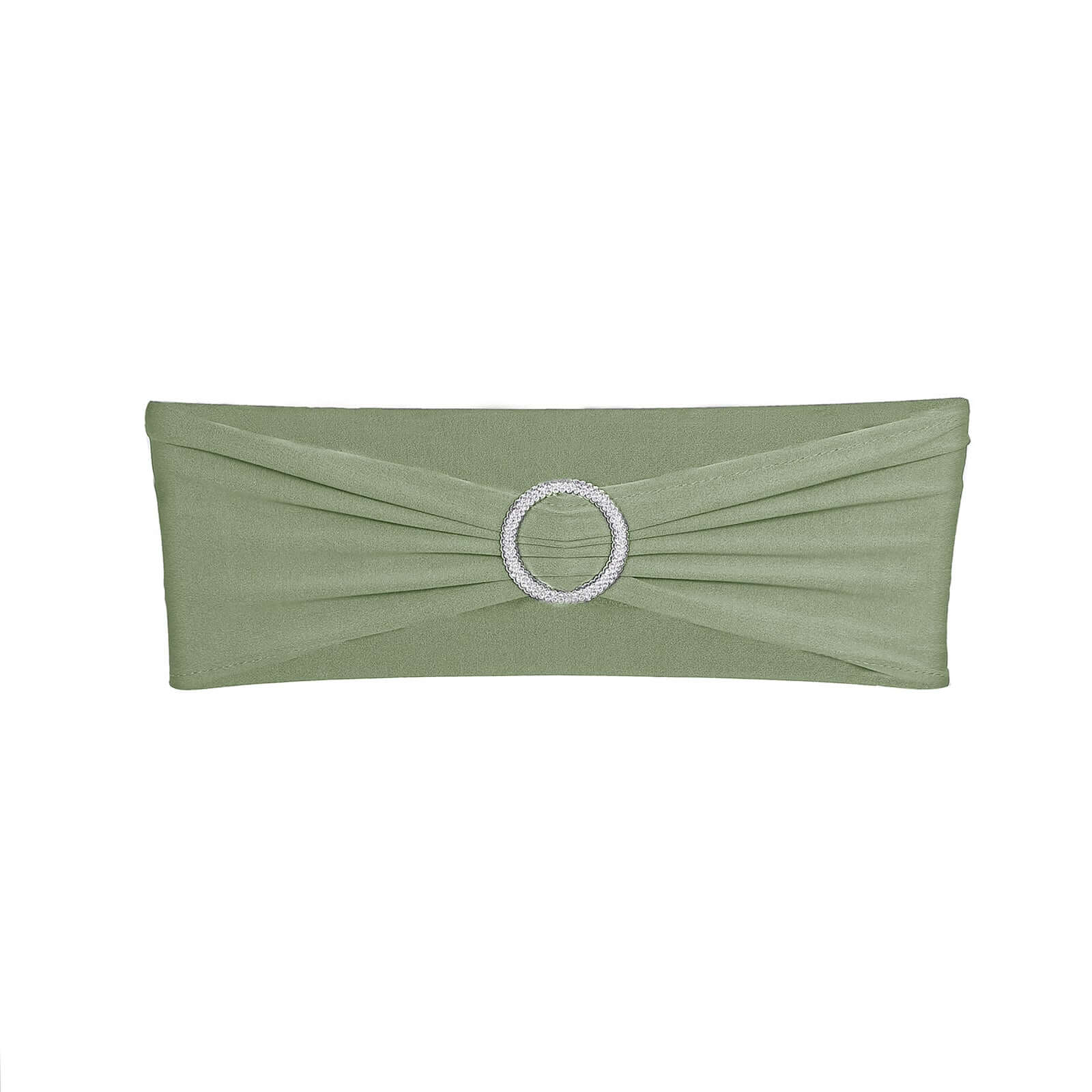 5 Pack Stretch Spandex Chair Sashes Dusty Sage Green - Reusable Chair Bands with Silver Diamond Ring Slide Buckle 5x14