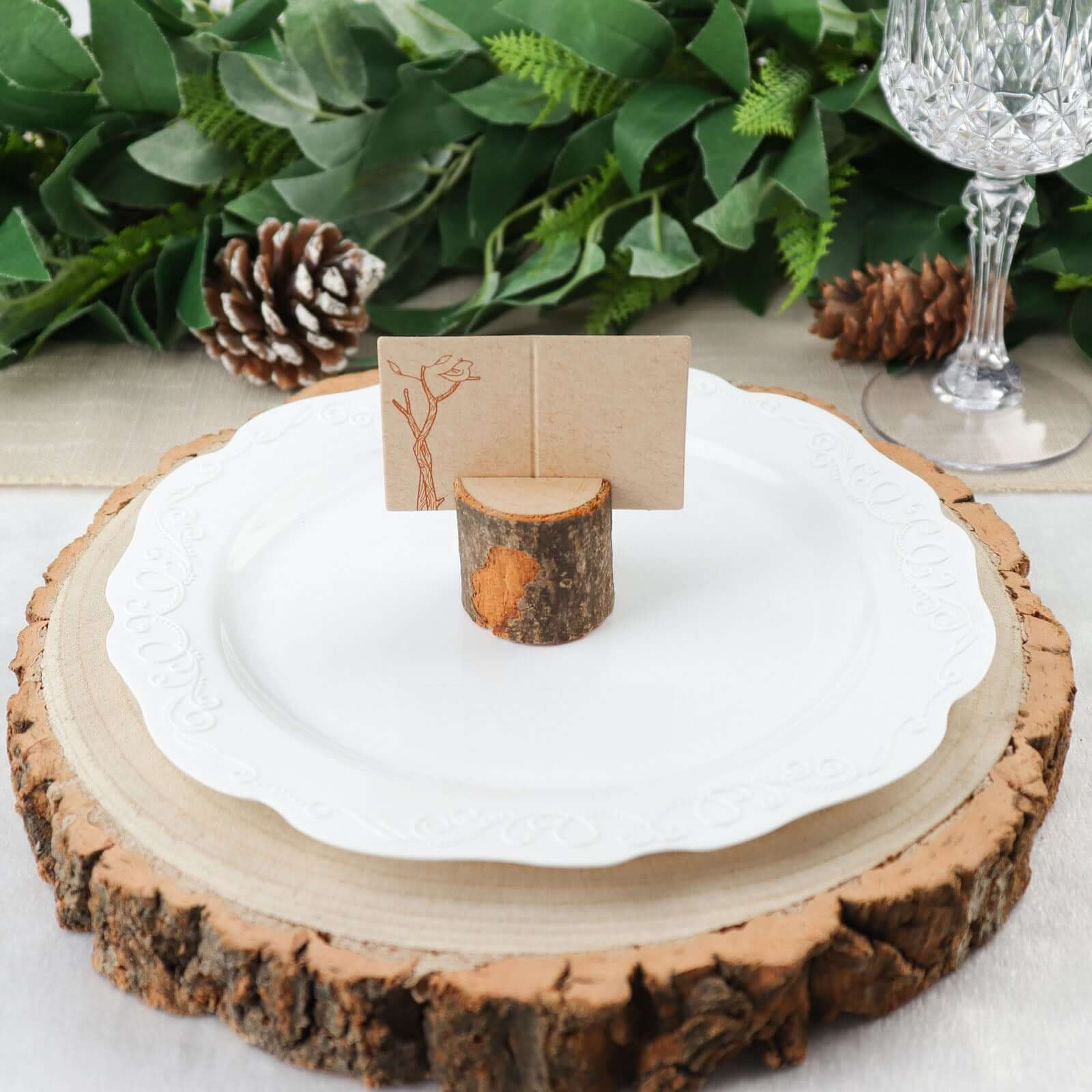 4-Pack Wood Stump Place Card Holders Rustic Natural Design - Boho Chic Decor for Tables