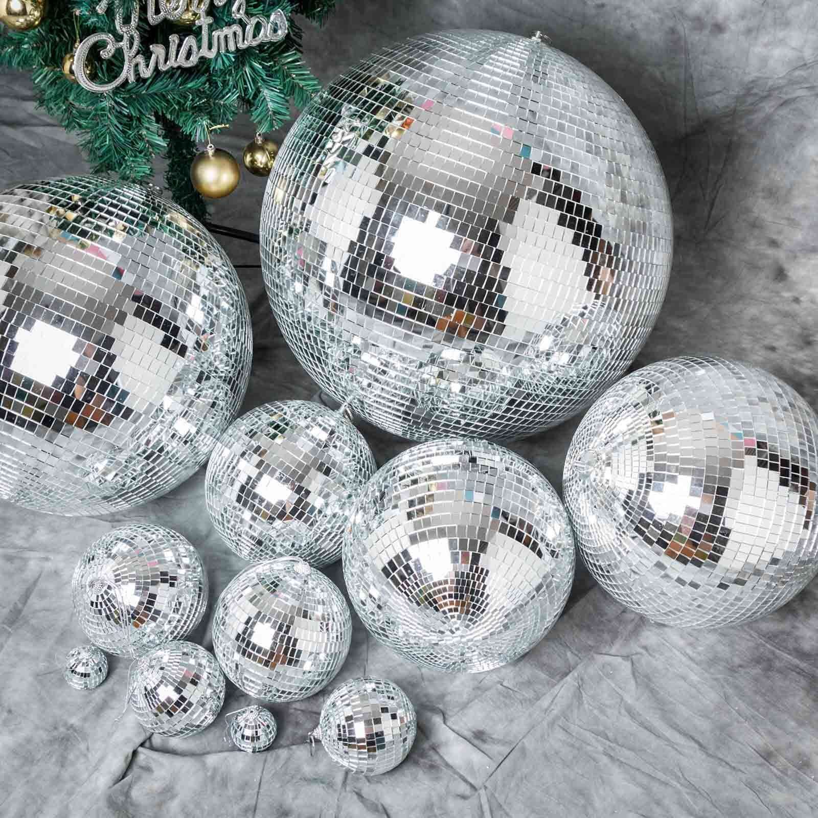 4 Pack 4 Silver Foam Disco Mirror Ball With Hanging Strings, Holiday Christmas Ornaments