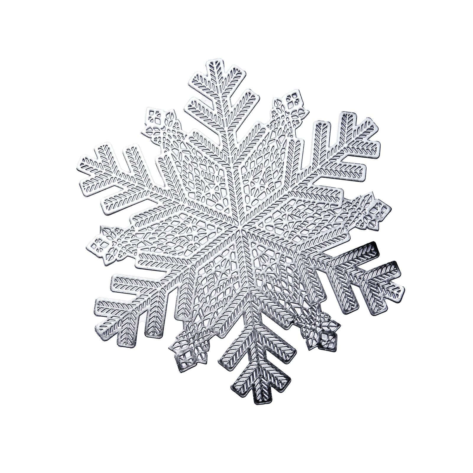 6-Pack Dining Table Mats Snowflake Design Silver - Vinyl Non-Slip Surface for Winter Decor 18