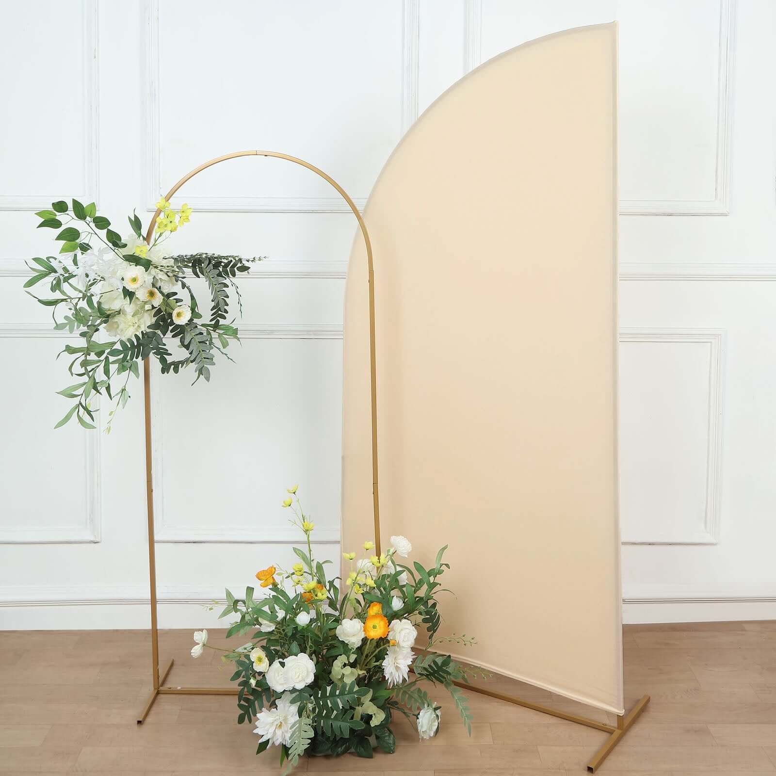 6ft Matte Beige Spandex Half Moon Chiara Backdrop Stand Cover, Custom Fitted Wedding Arch Cover