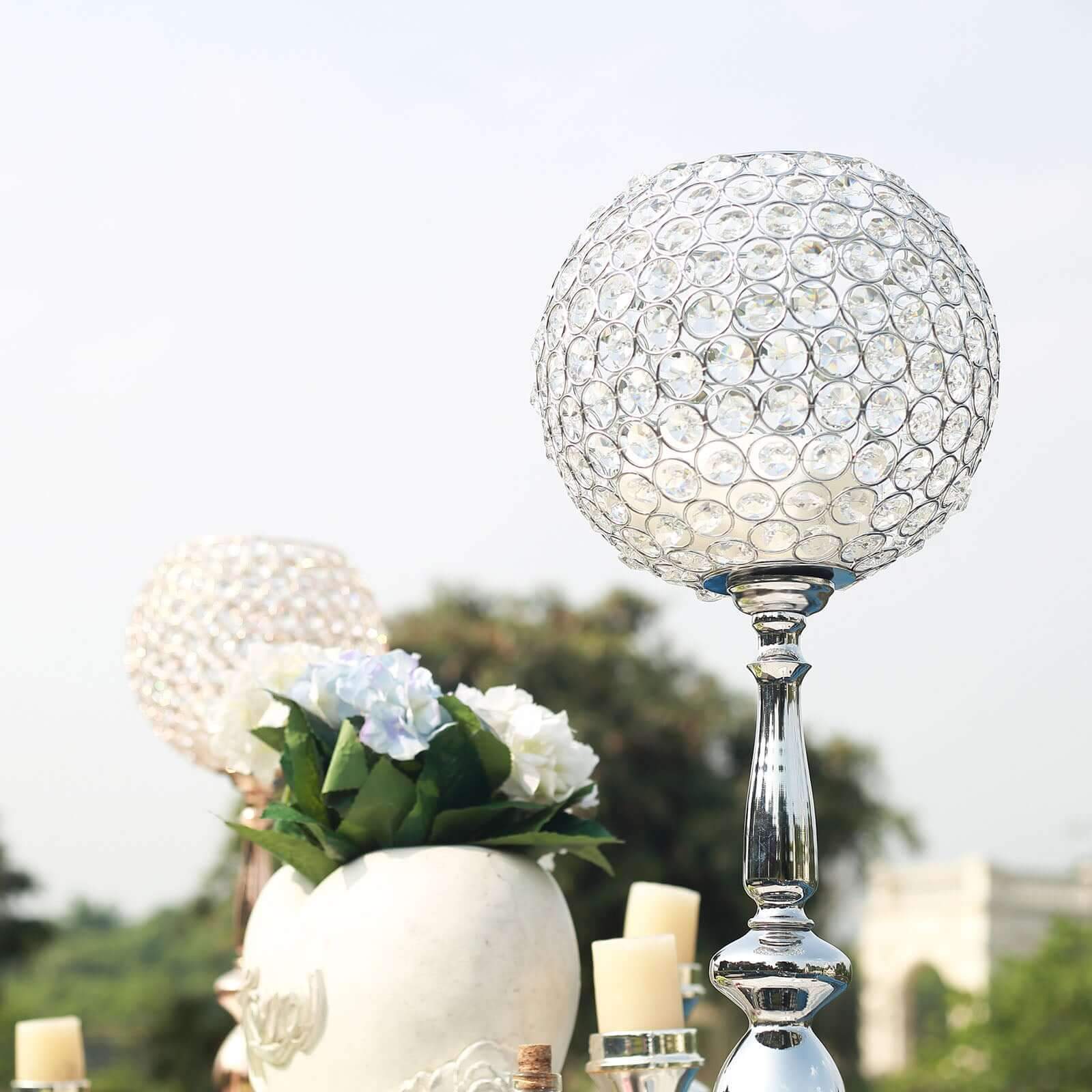 Acrylic Crystal Beaded Goblet Candle Holder Silver - Exquisite Flower Ball Centerpiece Stand for High-End Event Styling 30