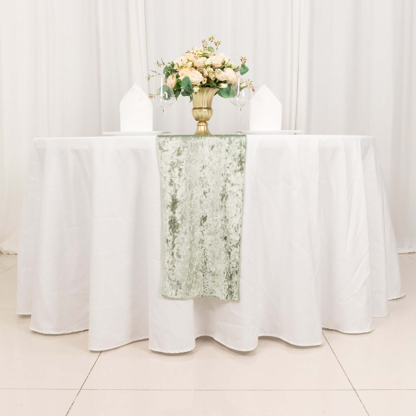 Premium Crushed Velvet 12x108 Table Runner Sage Green - Soft & Wrinkle-Resistant Table Linen