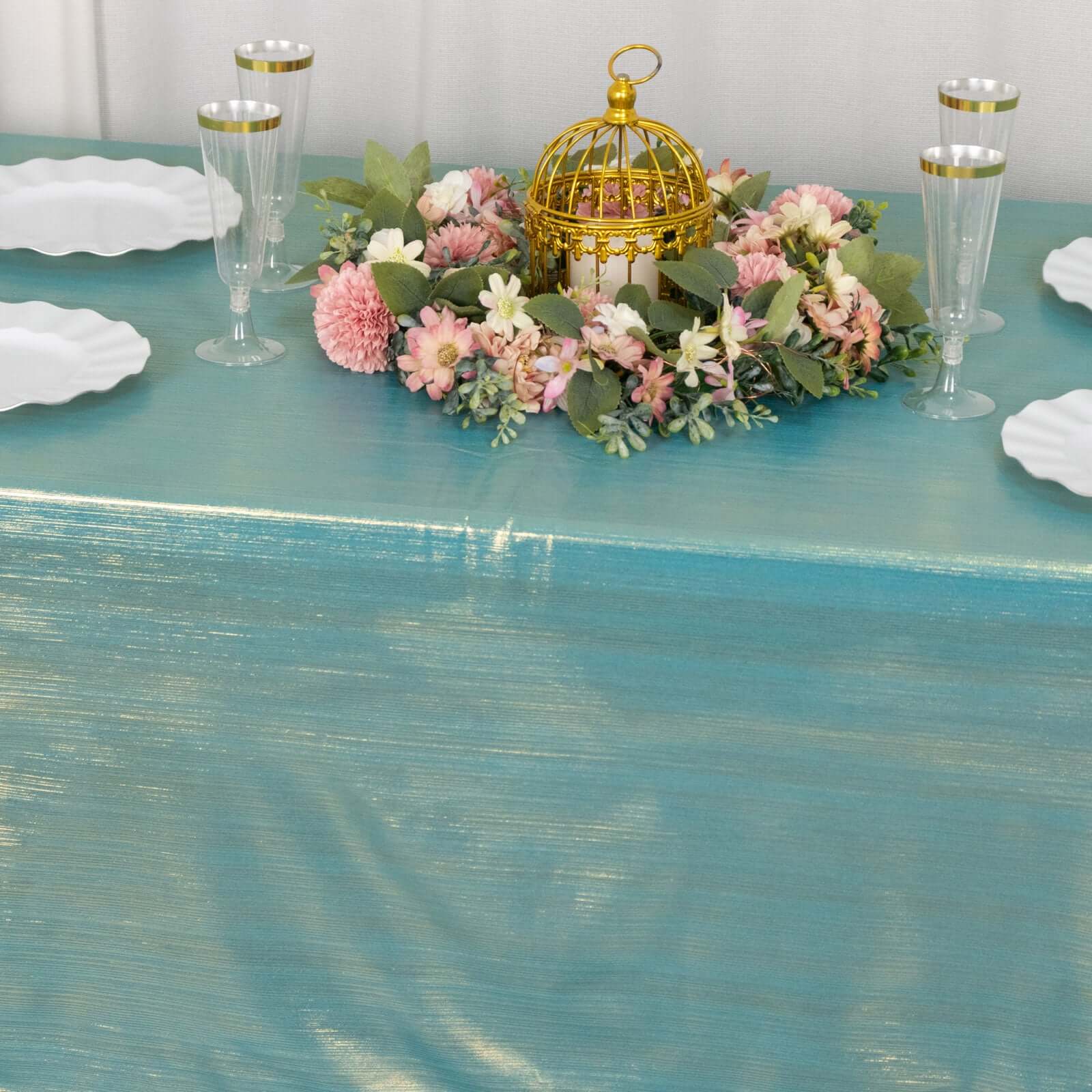 Sequin Dots Polyester 60x126 Rectangle Tablecloth Shimmering Turquoise - Wrinkle Free & Sparkling Table Cover