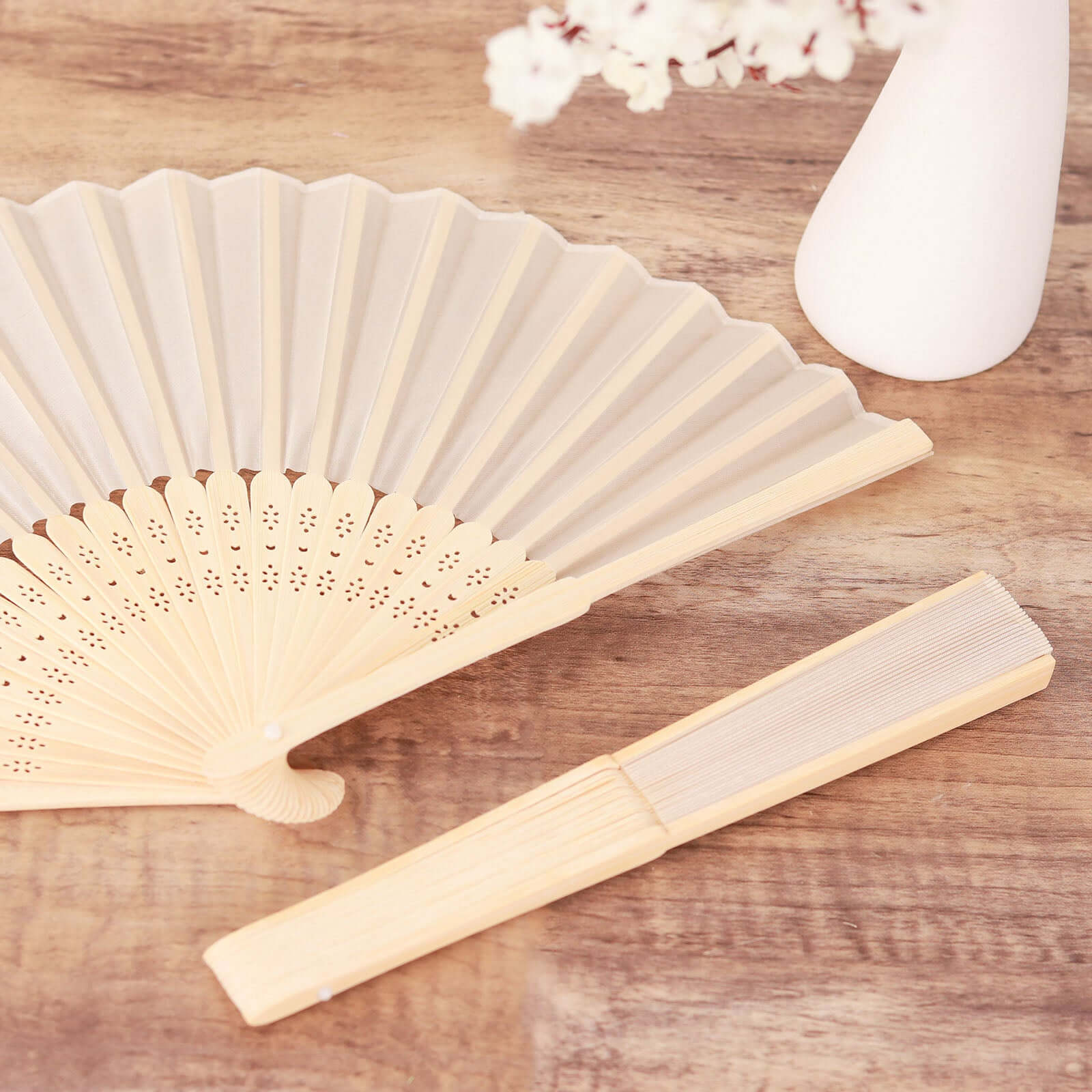 5 Pack Ivory Asian Silk Folding Fans Party Favors, Oriental Folding Fan Favors