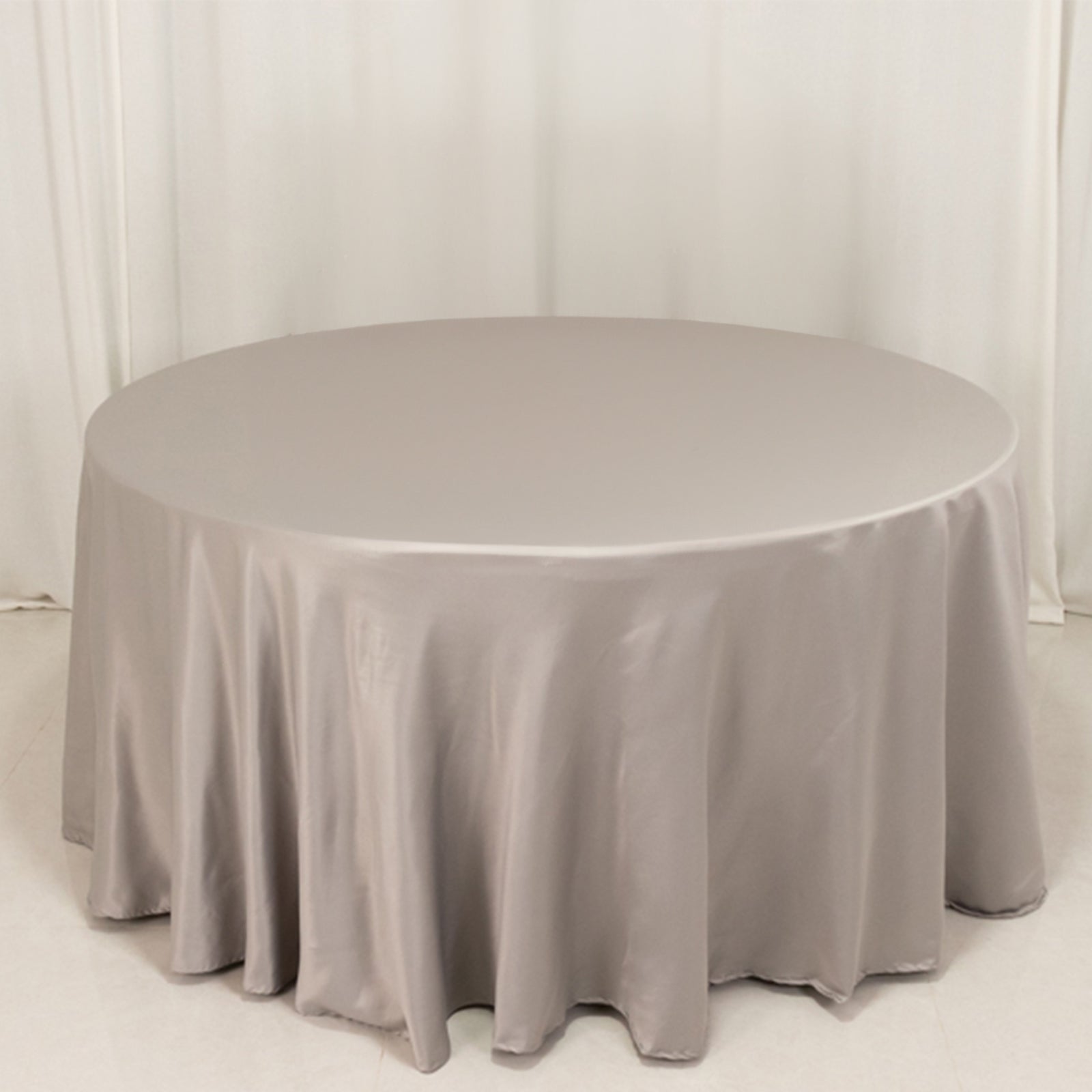 Lamour Satin 120 Round Tablecloth Silver - Seamless Table Cover with Soft Tempered Sheen