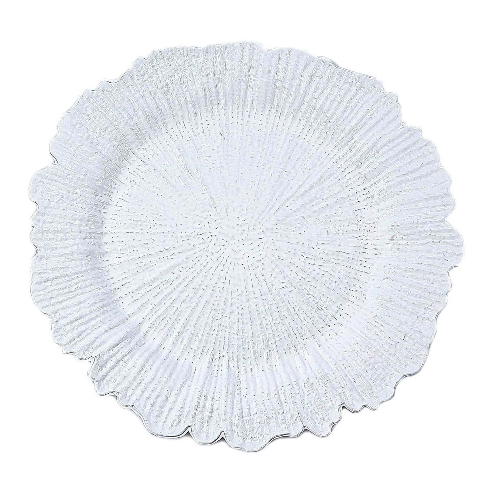 6-Pack Acrylic Plastic Round Charger Plates 13 in White with Reef Design, Classy Dinner Party Charger Tableware