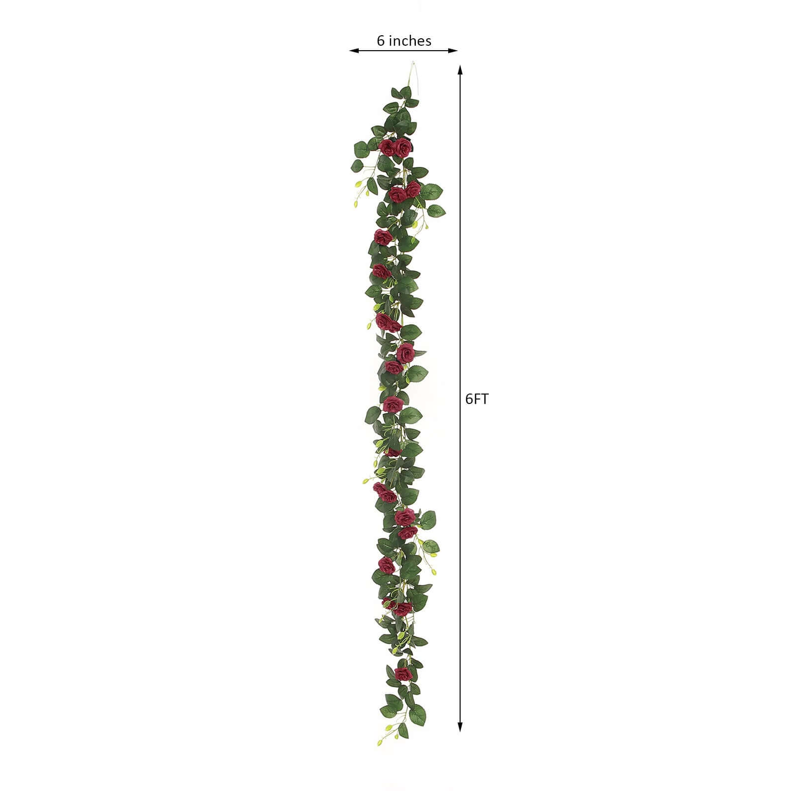 6ft 20 Burgundy Artificial Silk Roses Flower Garland, Hanging Vine