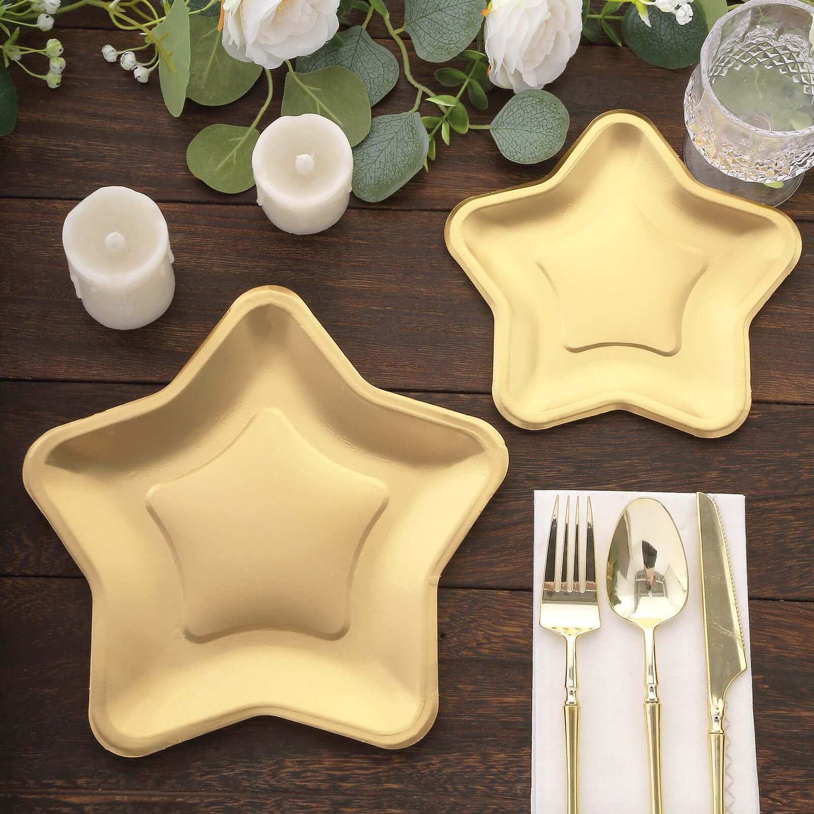 25-Pack Paper Star Shaped Dinner Plates Matte Gold - Eco-friendly Disposable 300GSM Party Plates for Starry-Themed Events 9