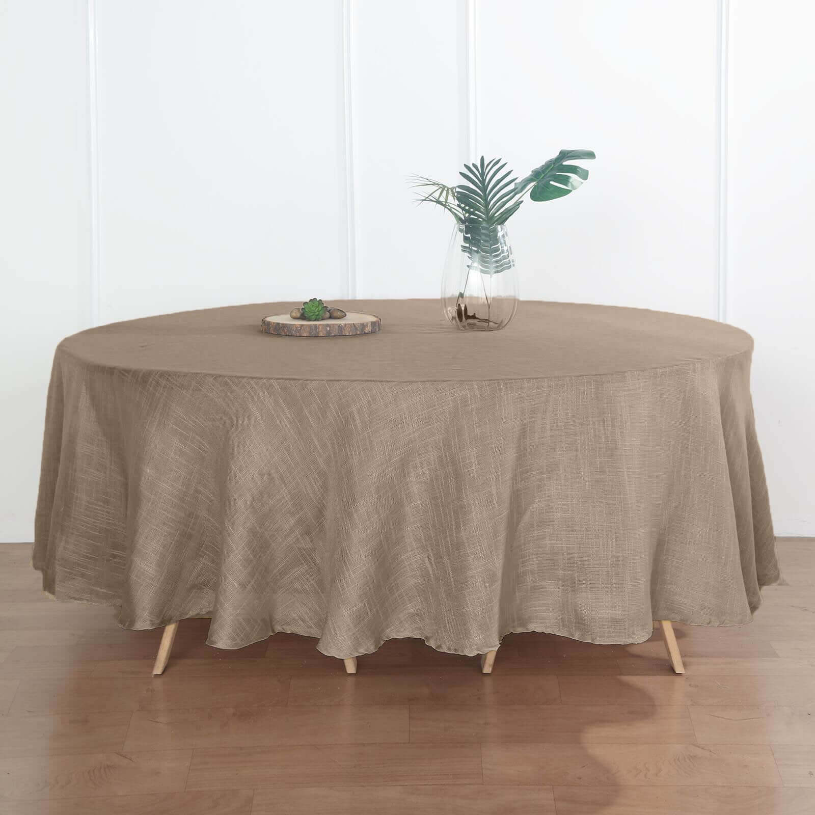 Faux Linen 108 Round Tablecloth Taupe - Slubby Textured & Wrinkle Resistant Table Cover