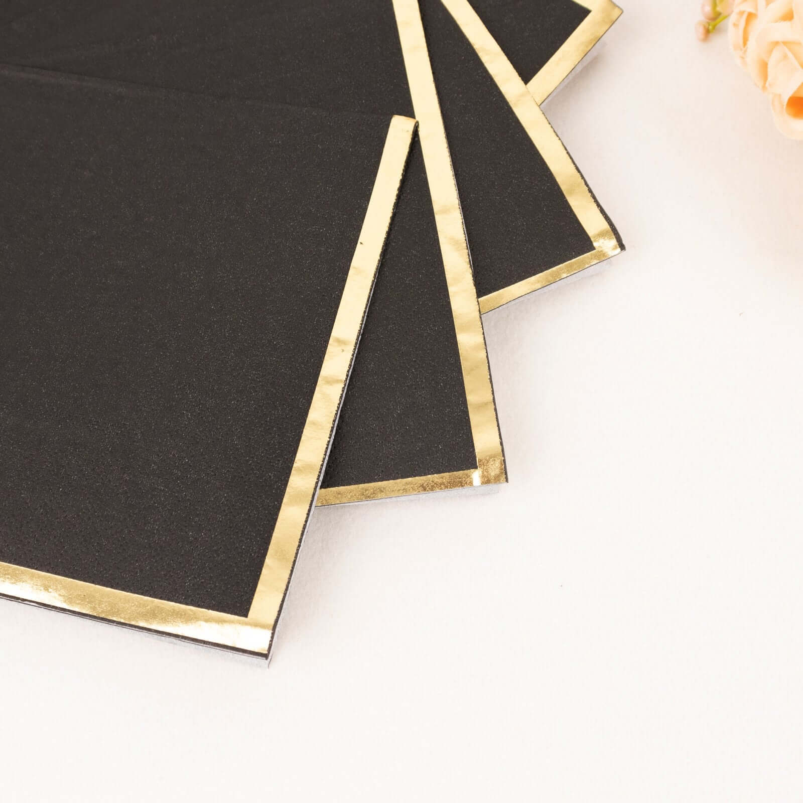 50-Pack Paper Beverage Napkins with Gold Foil Edge Black - Disposable 2 Ply Cocktail Napkins for Events 6.5x6.5