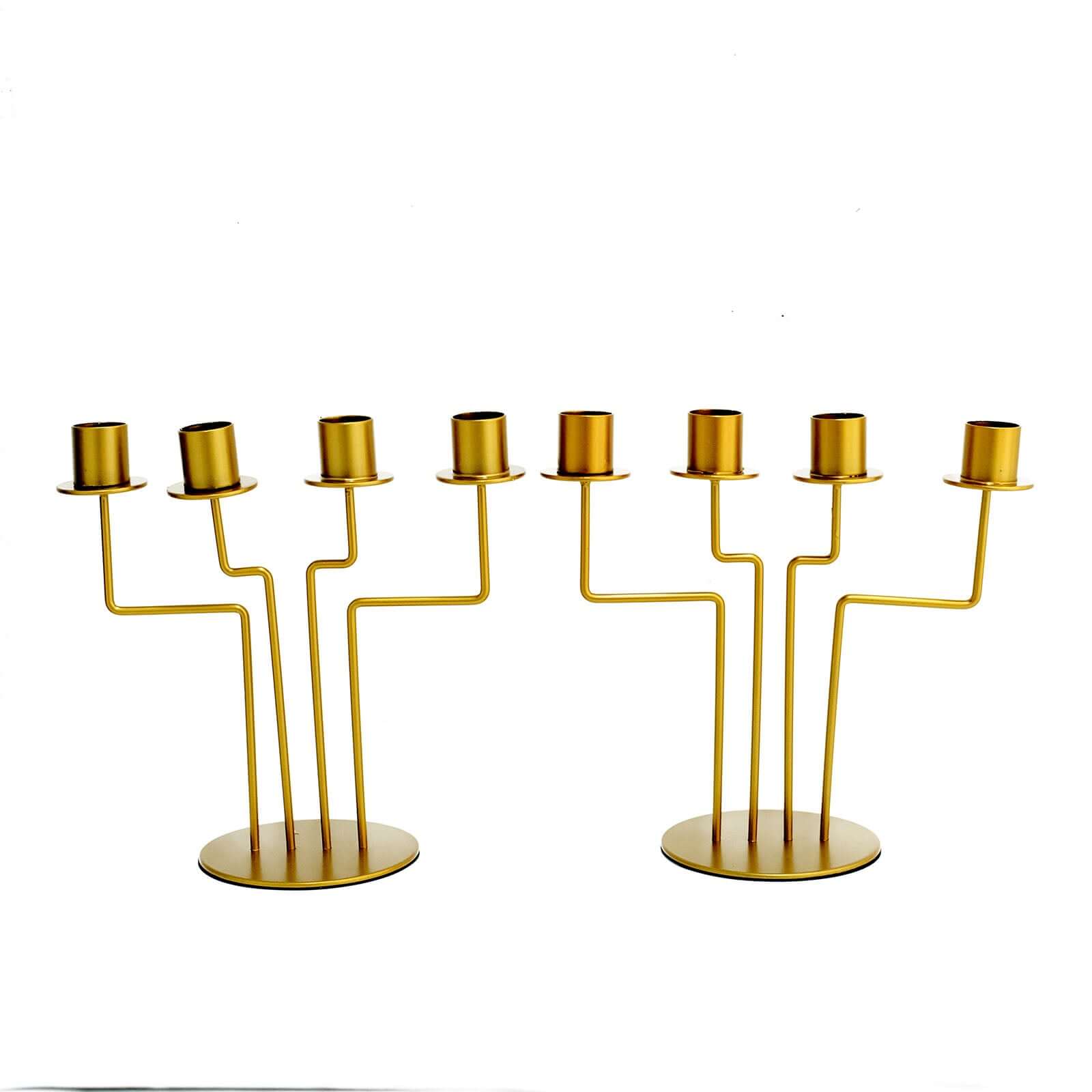 2-Pack Geometric Taper Candelabra 4 Arm Design Gold Metal Decorative Centerpiece - Perfect for Events 8