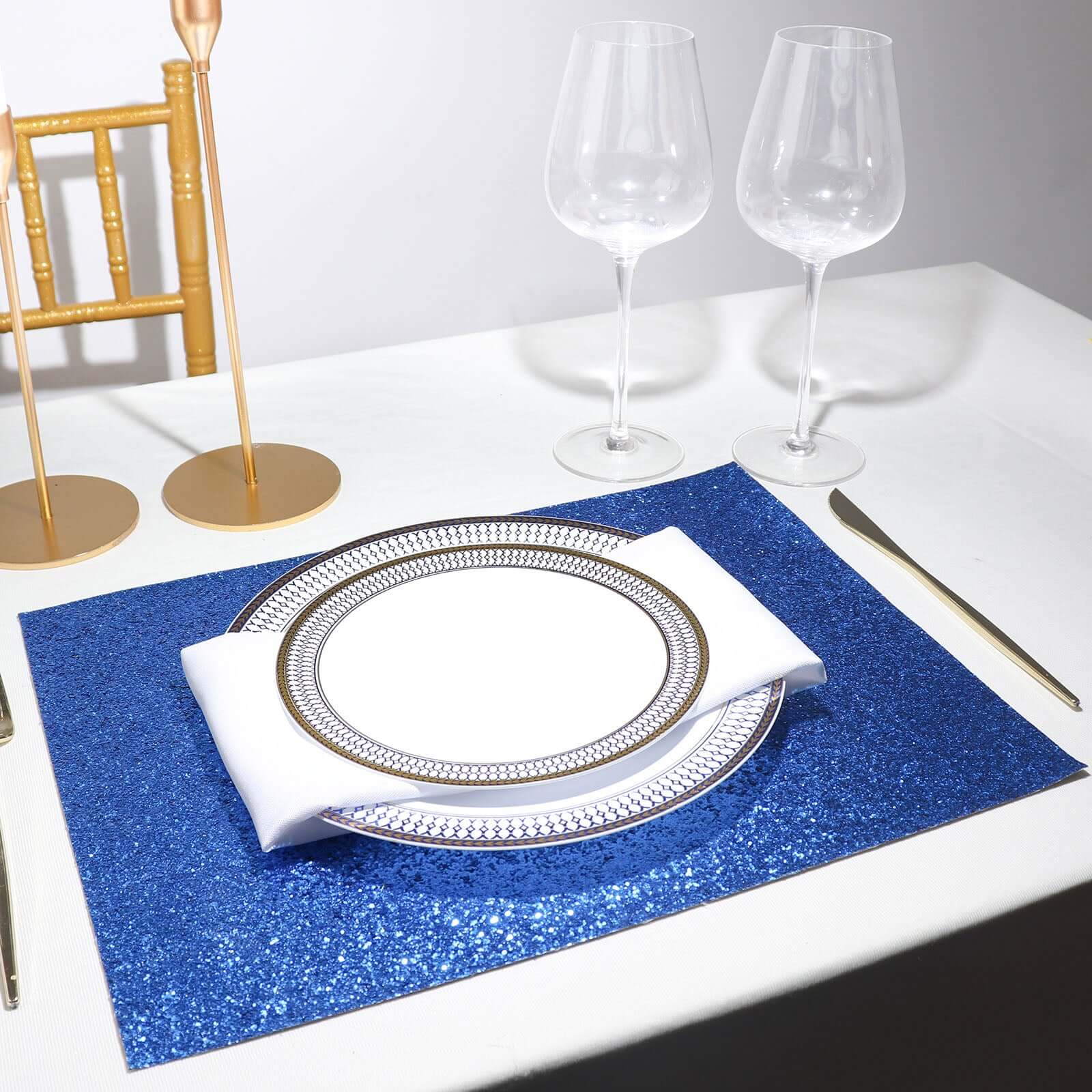 6-Pack Placemats Glitter Design Royal Blue Sparkle Rectangle - Non-Slip Decorative Dining Table Mats 12x18