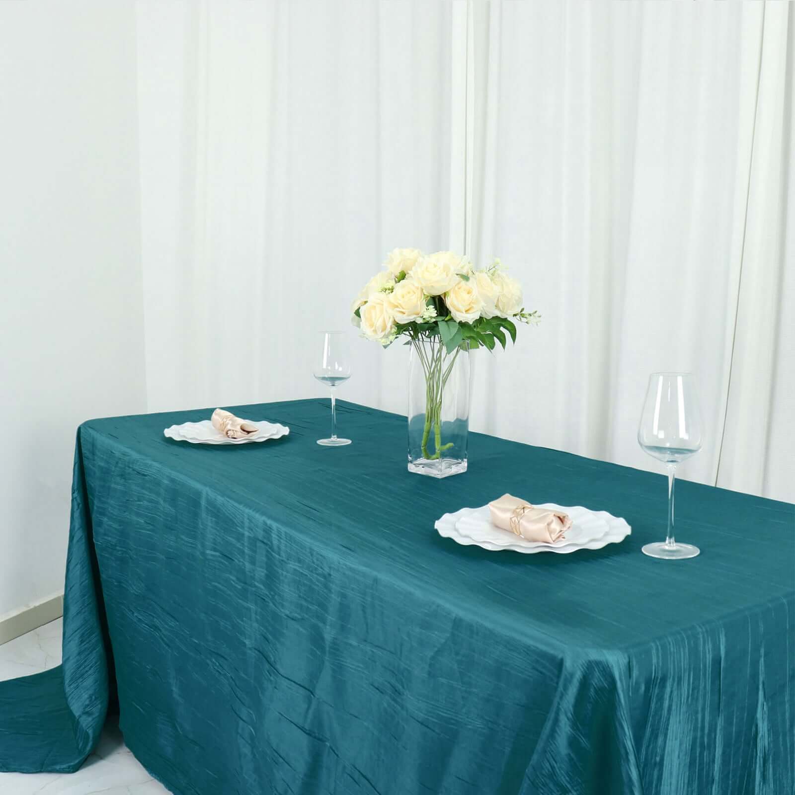 Taffeta 90x156 Rectangle Tablecloth Teal - Accordion Crinkle Seamless Table Cover