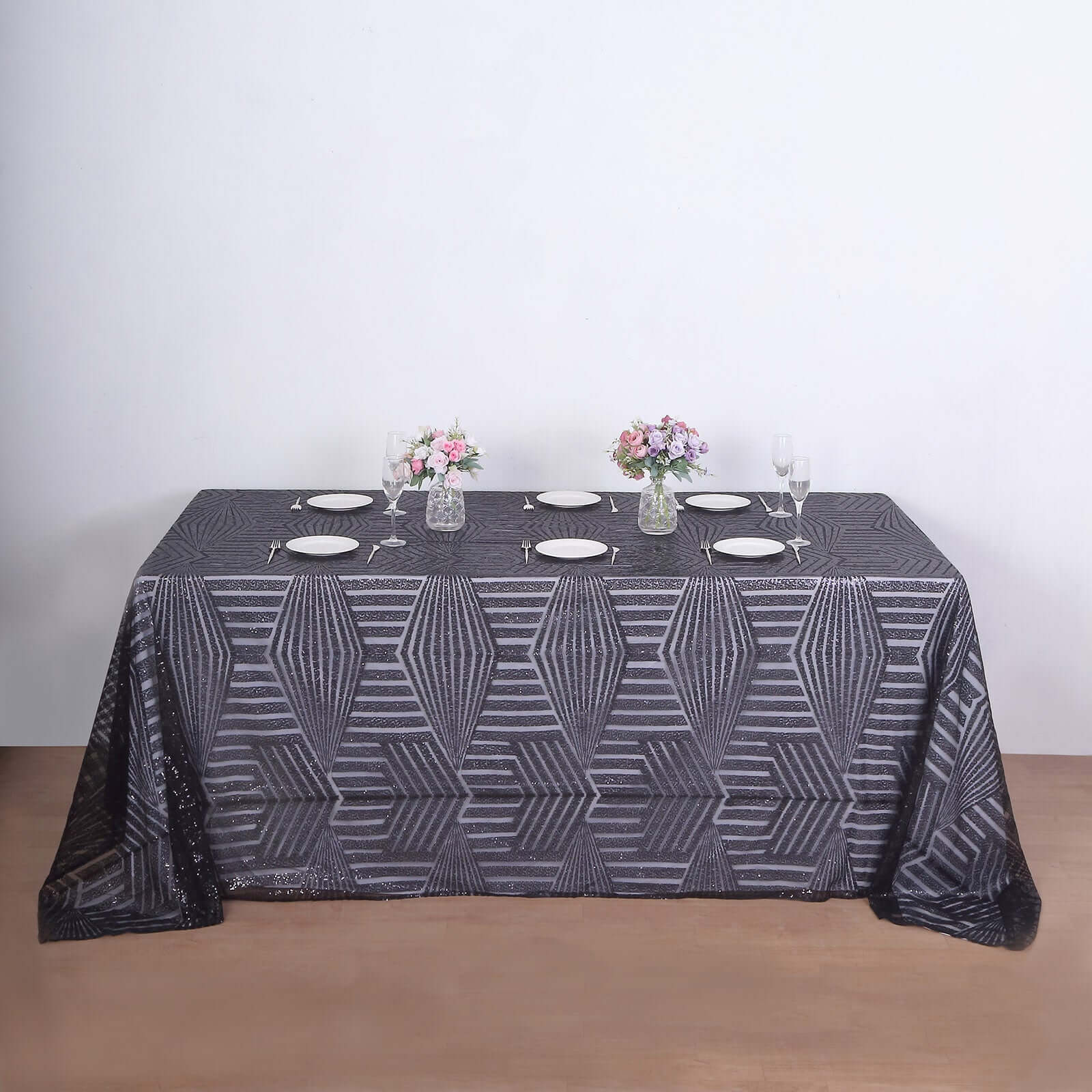 Sequin 90x132 Rectangle Tablecloth Black - Seamless Diamond Table Cover